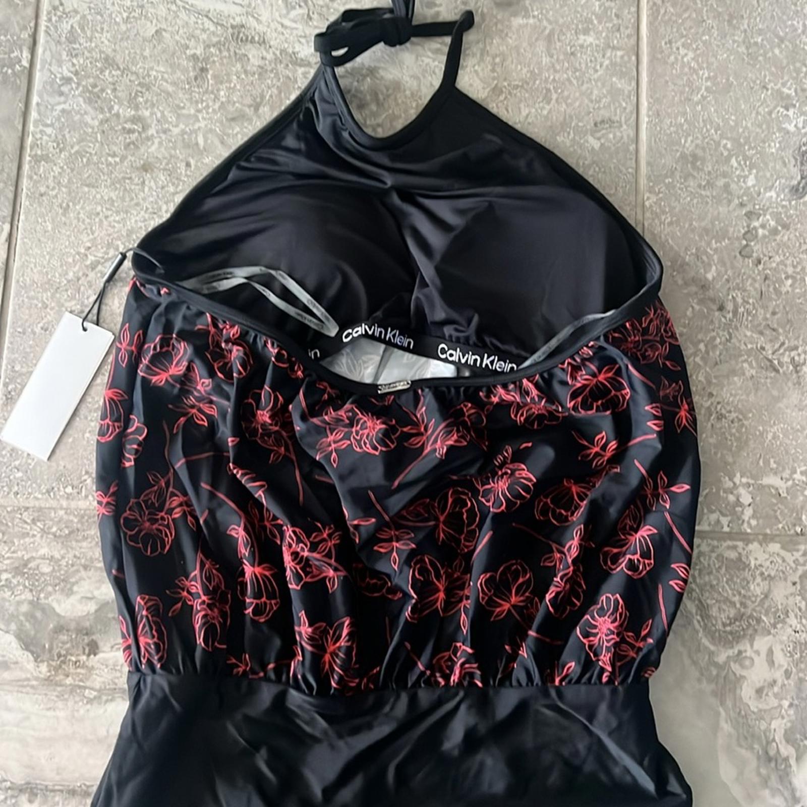 Calvin Klein High Neck Halter Blouson in Black/Red, Size 8 NEW w/Tag $118