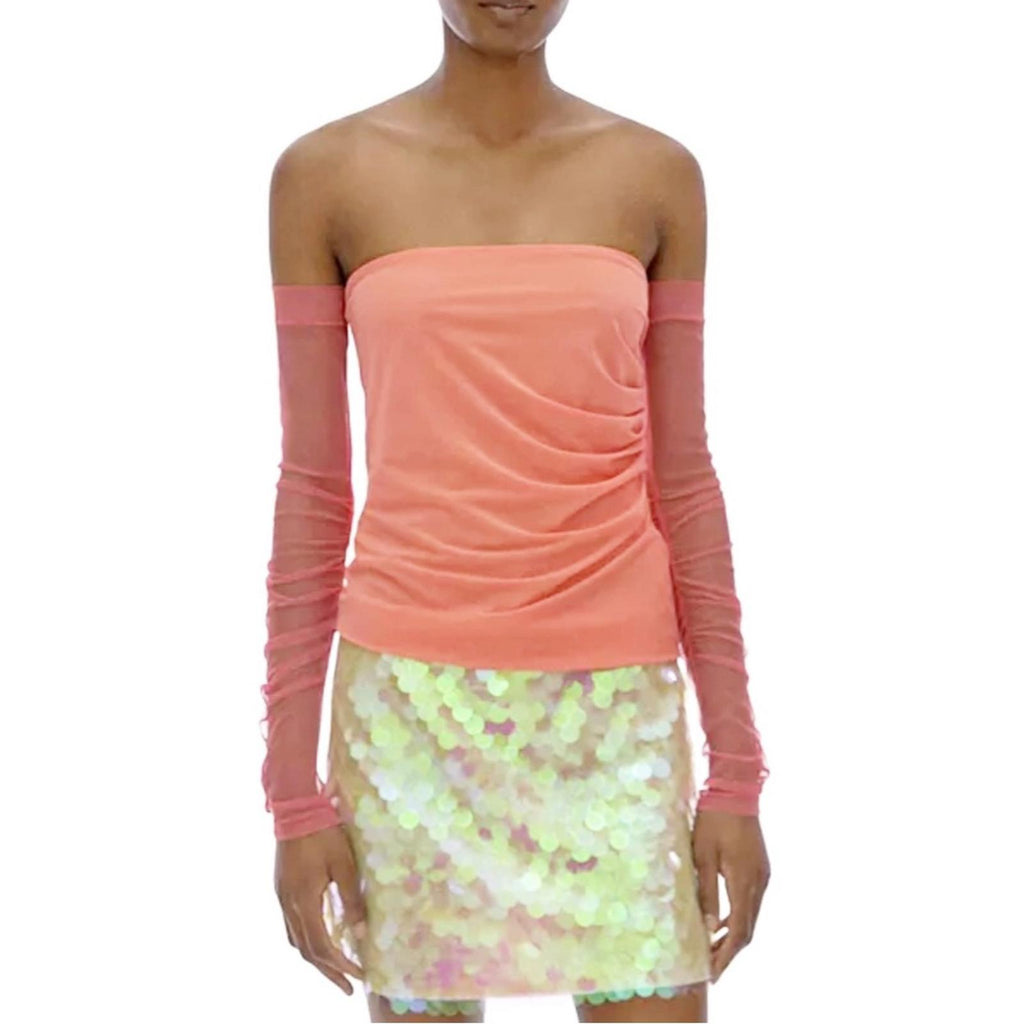 Helmut Lang Sheer Sleeve Tube Top in Coral, NWT, Size XS