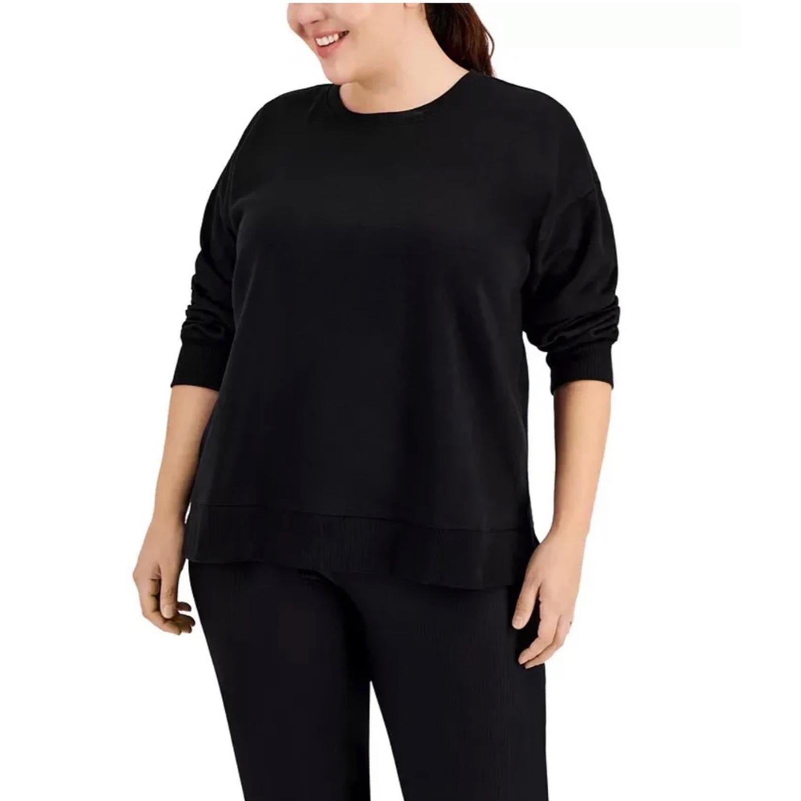 ID Solid Crewneck Fleece Sweatshirt, Black Plus Size 3X New w/Tag