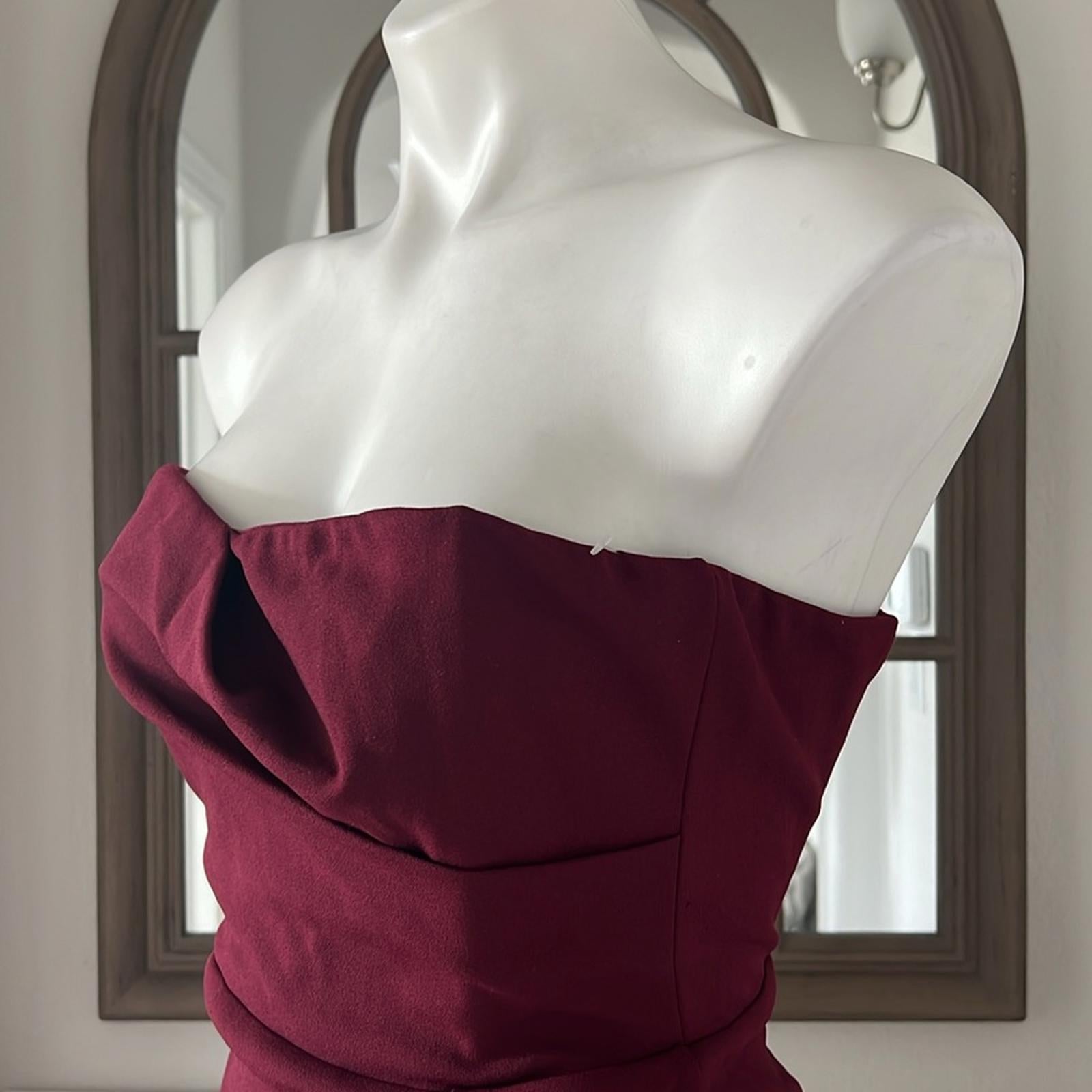 Dress the Population Liv Strapless Ruffled Dress, Burgundy Size S New w/Tag