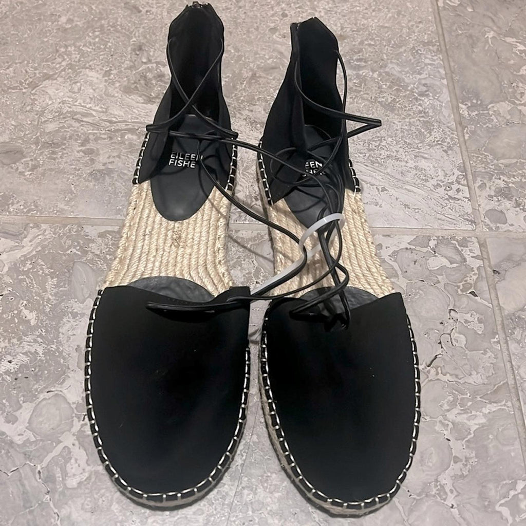 Eileen Fisher Lace-Up Espadrille Black Sandals, Size 11 EXCELLENT! $160