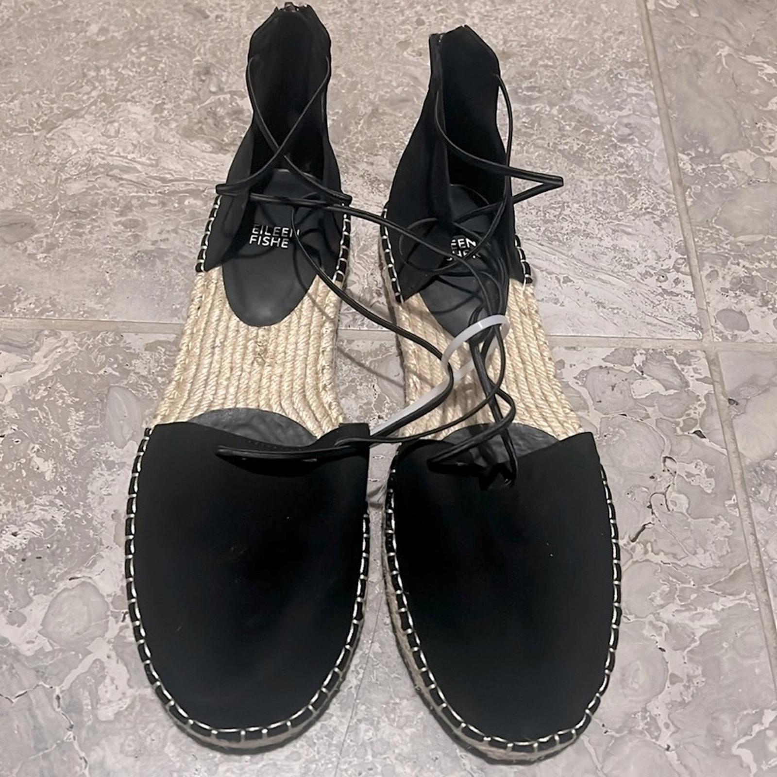 Eileen Fisher Lace-Up Espadrille Black Sandals, Size 11 EXCELLENT! $160