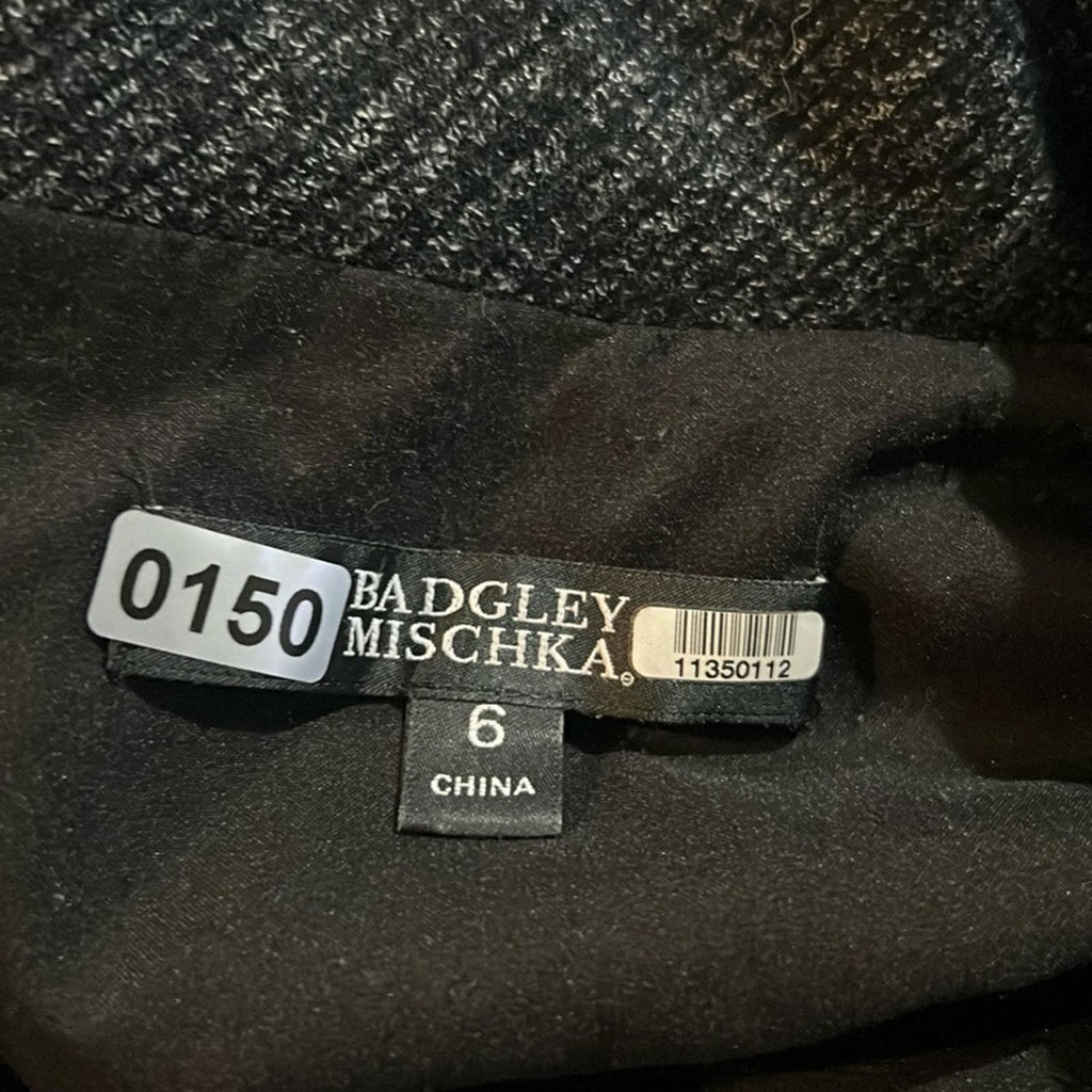 Badgley Mischka Charcoal Faux Wrap Dress Size 6 EXCELLENT Retail $495