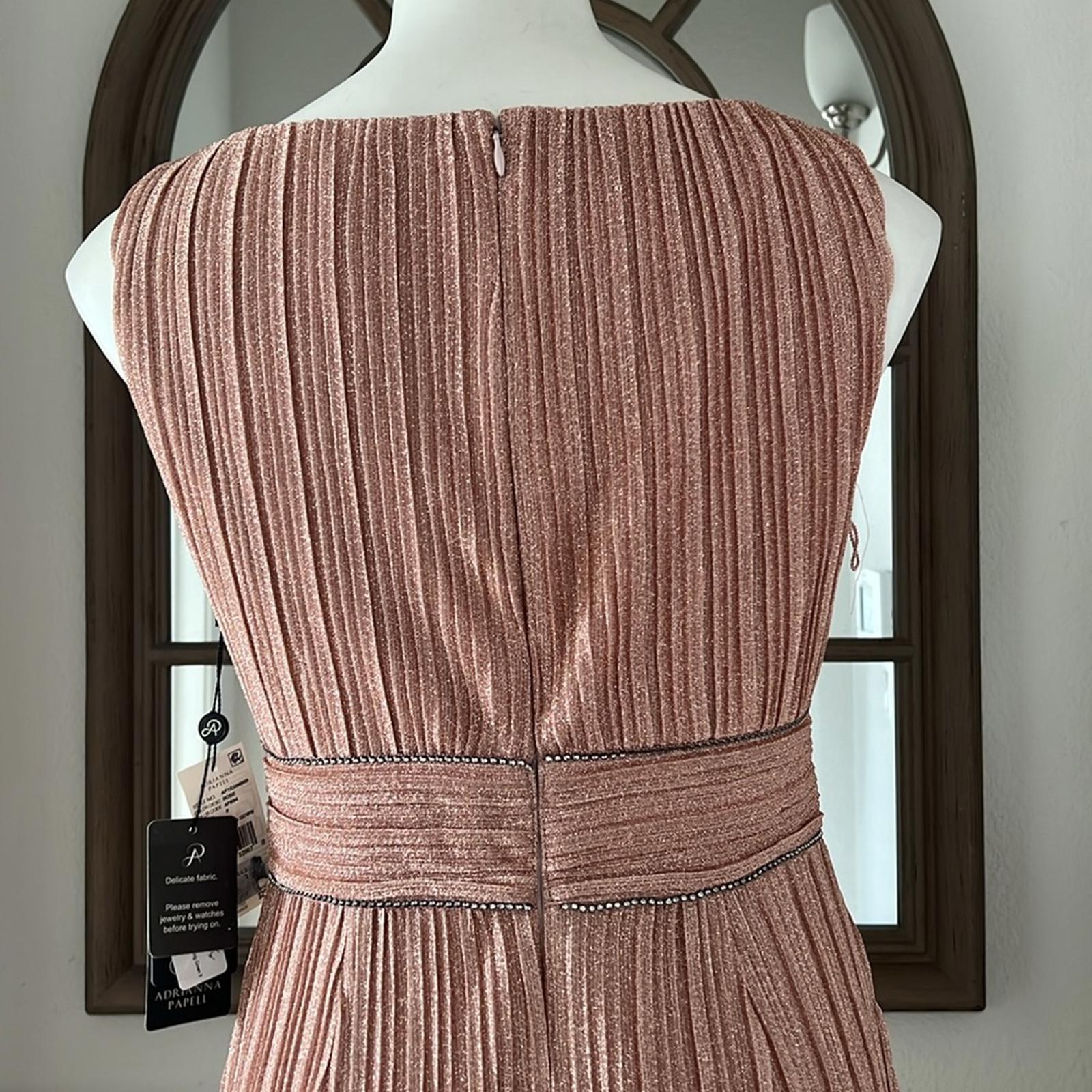 Adrianna Papell Metallic Pleated Long Gown in Rose, Size 8 NEW w/Tag $229