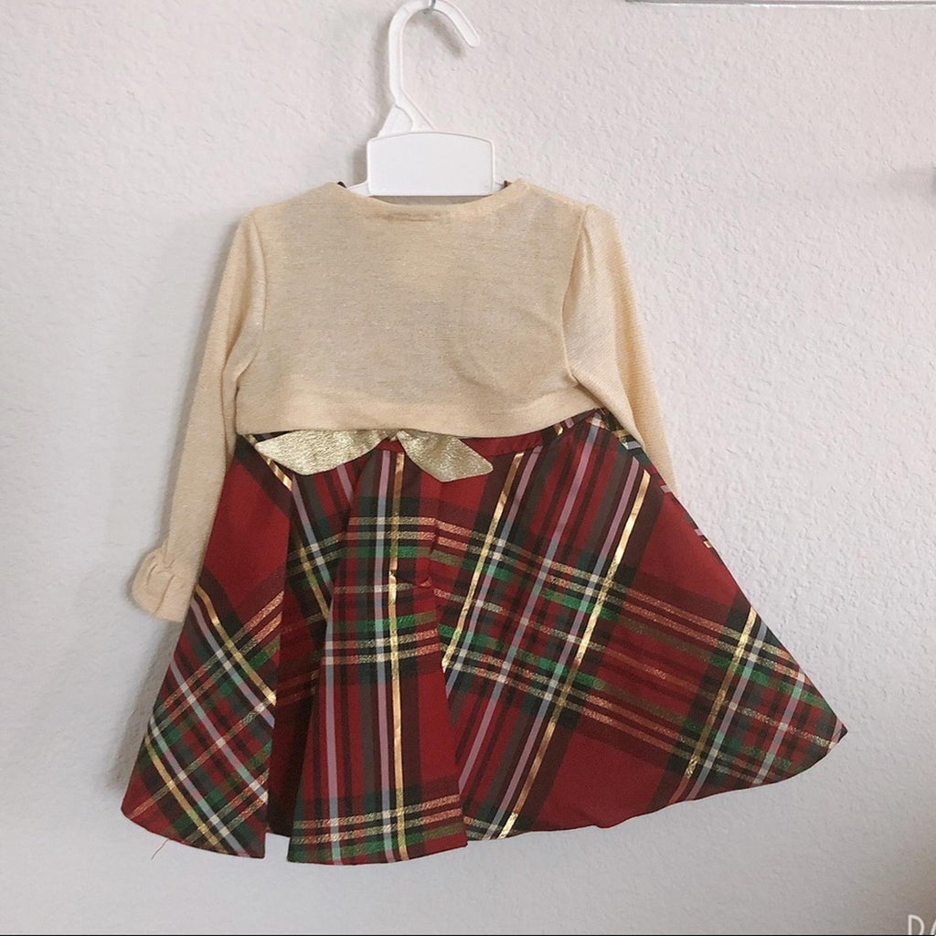 Rare Editions 3-Piece Plaid Taffeta Fit & Flare Dress+Cardigan w/Panty Size 18 M