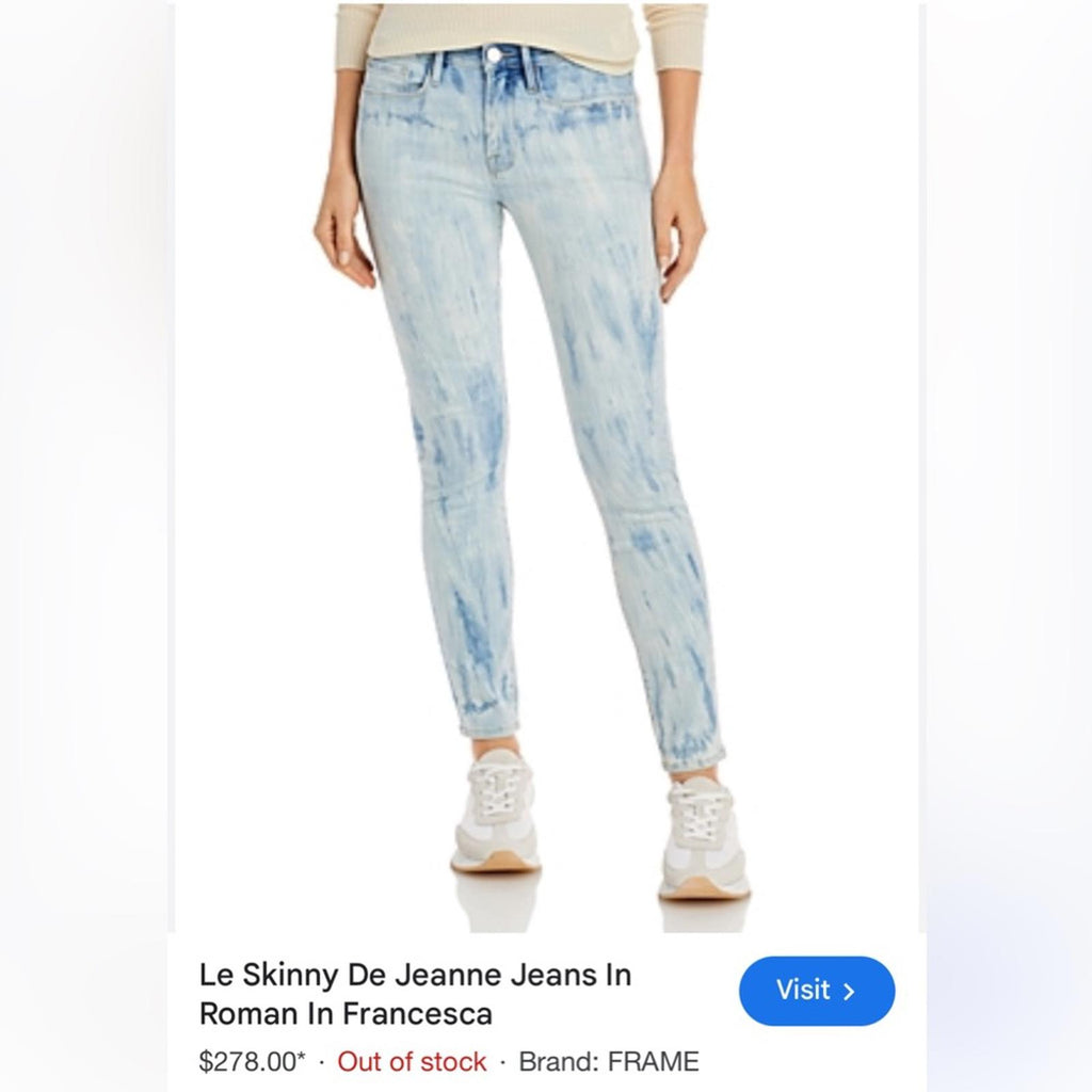 Frame Denim Le Skinny Jeanne Mid-Rise Jeans Medium Wash, Size 34 (fits like 32)
