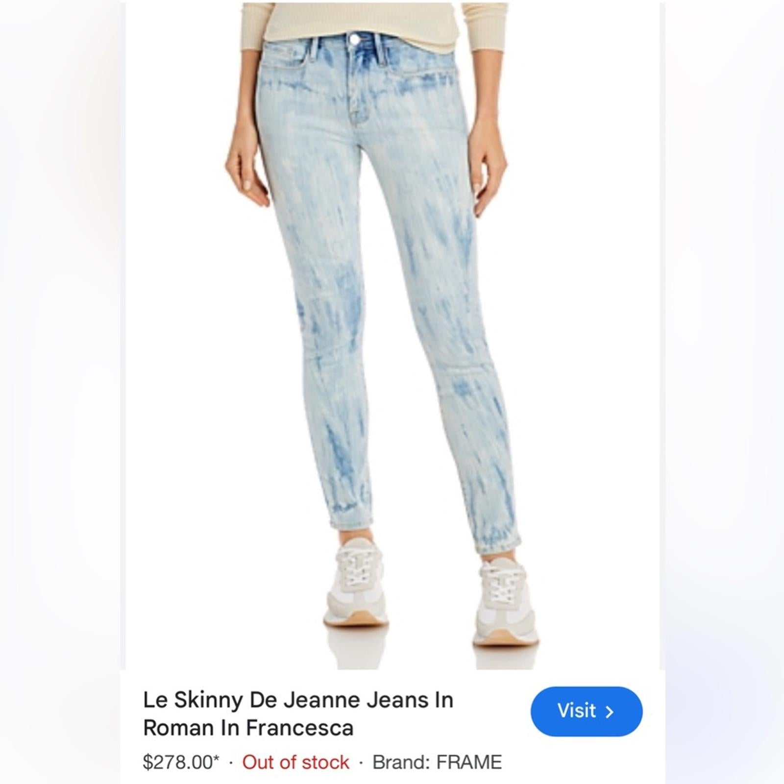 Frame Denim Le Skinny Jeanne Mid-Rise Jeans Medium Wash, Size 34 (fits like 32)