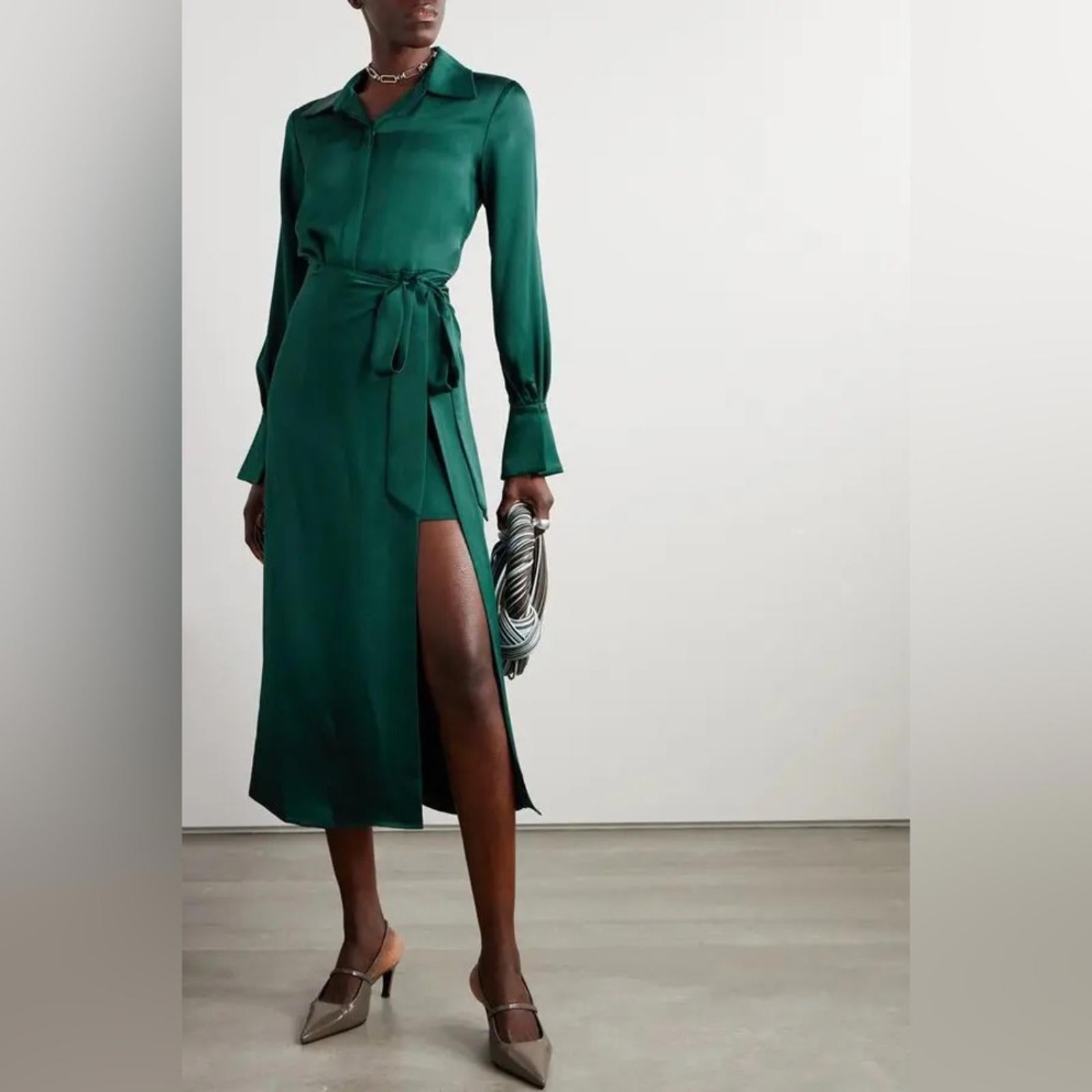Simkhai Samba Satin Midi Shirt Dress in Emerald, Size 0 New w/Tag Retail $645