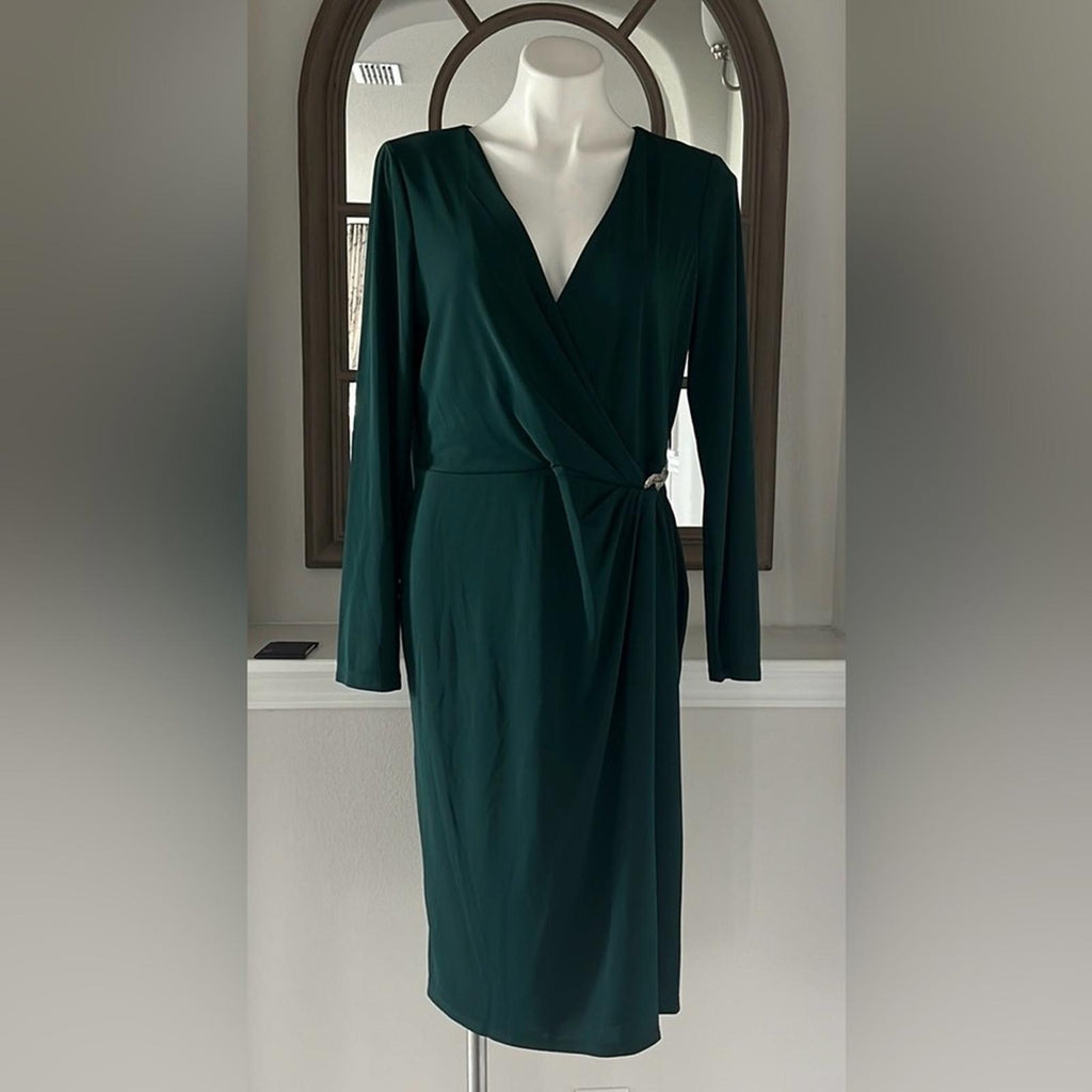 Lauren Ralph Lauren Jersey Surplice Cocktail Dress in  Green, Size 14, New w/Tag
