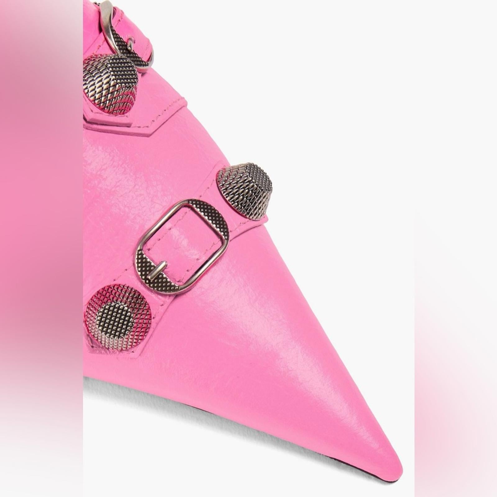 Balenciaga Cagole Pointed Toe Mules Mule in Fluo Pink/Aged Nickel, Size 37 NEW