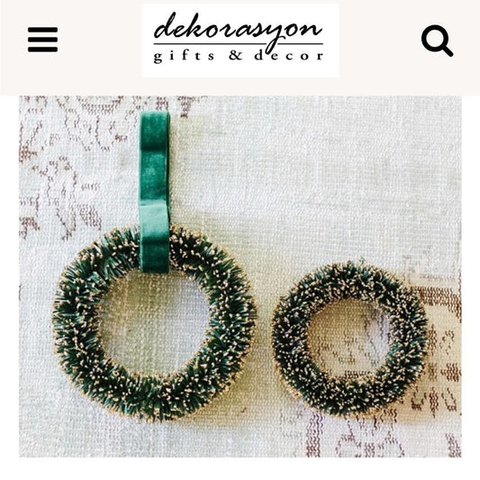 Dekorasyon Pandan Wreath Green w/Glittered Gold Tips, Set of 2, 8" & 10" NEW $90