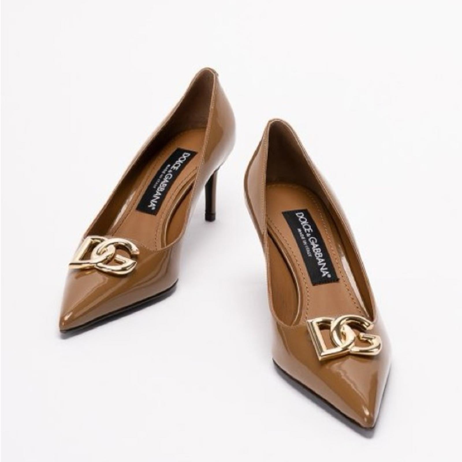 Dolce & Gabbana Patent Leather DG Calf Skin Pumps 60 Brown Size 36 New +2DustBag