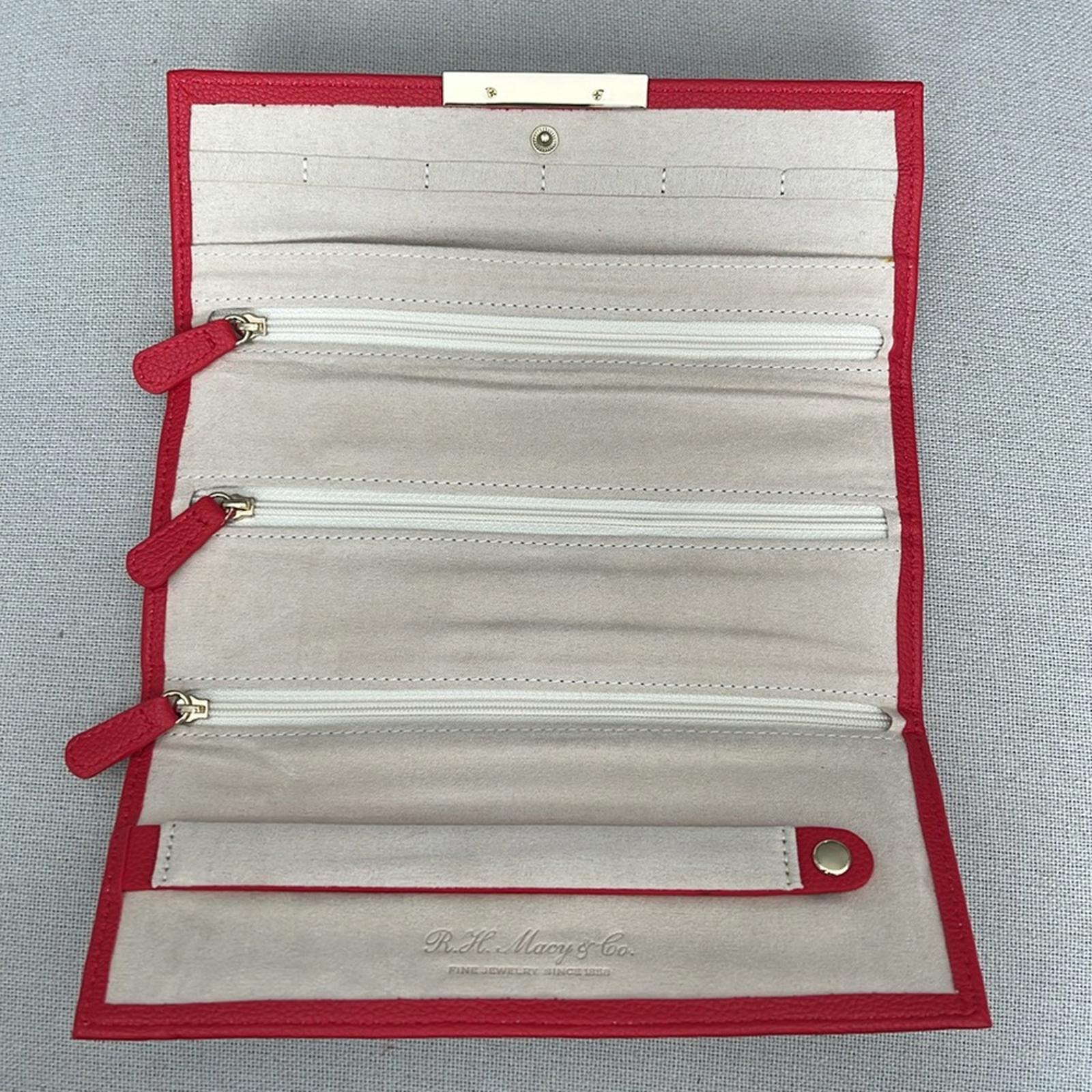 R.H. Macy & Co. Pebble Leather Travel Jewelry Wallet, Red New w/Tag