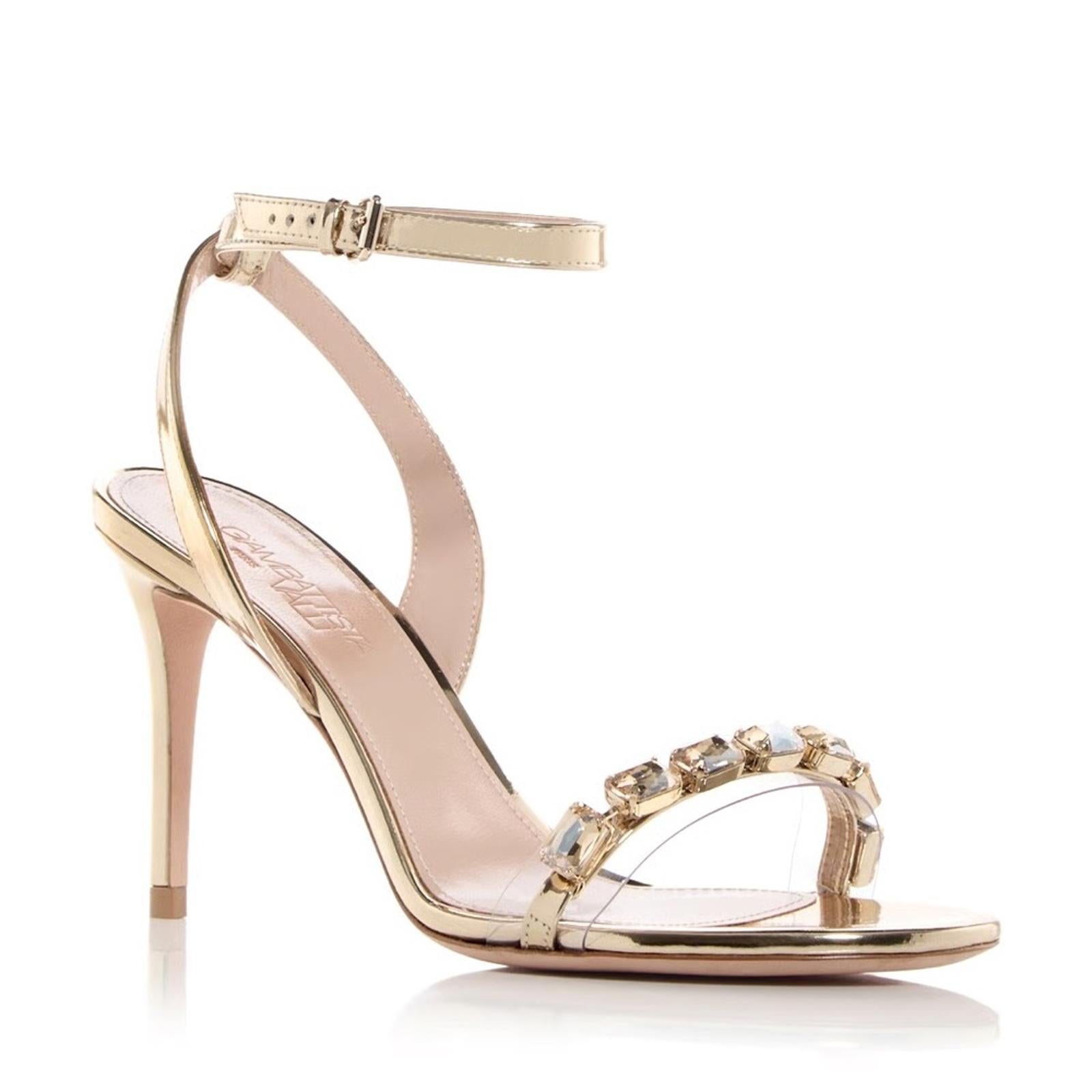 Giambattista Valli Embellished 90mm Sandals in Gold, Size 38.5, NEW Retail $1090