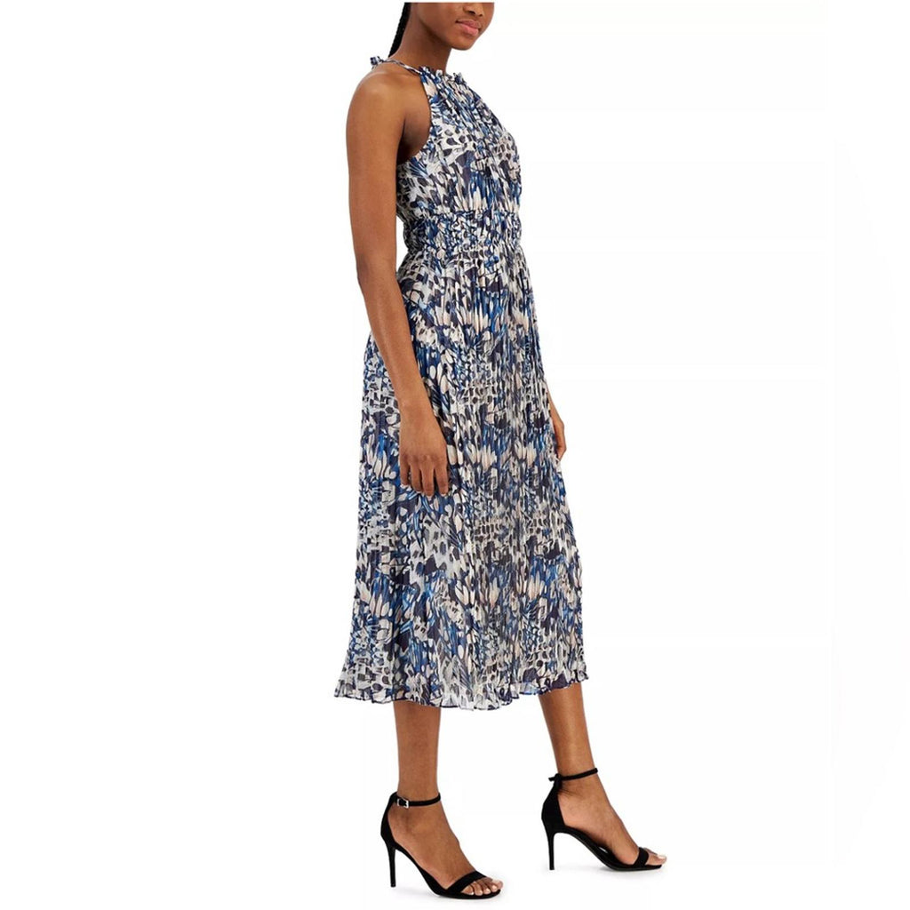 NWT Anne Klein Pleated Midi Halter Dress, Tropical Blue, Size 10 Retail $129