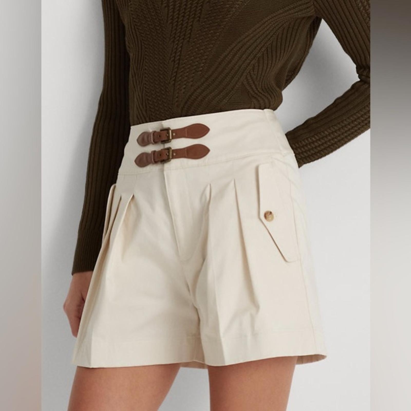 Lauren Ralph Lauren Buckle-Trim Sateen Shorts in Winter Cream, Size 18 NWT