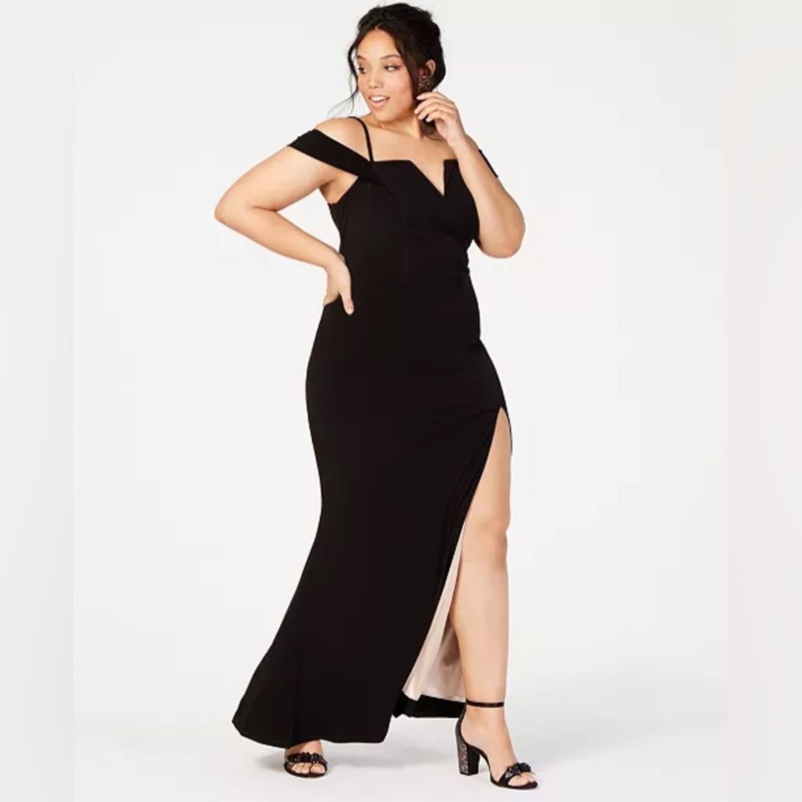 City Studios Trendy Off-The-Shoulder Slit Gown, Navy/Rose Size 16W New w/Tag $99