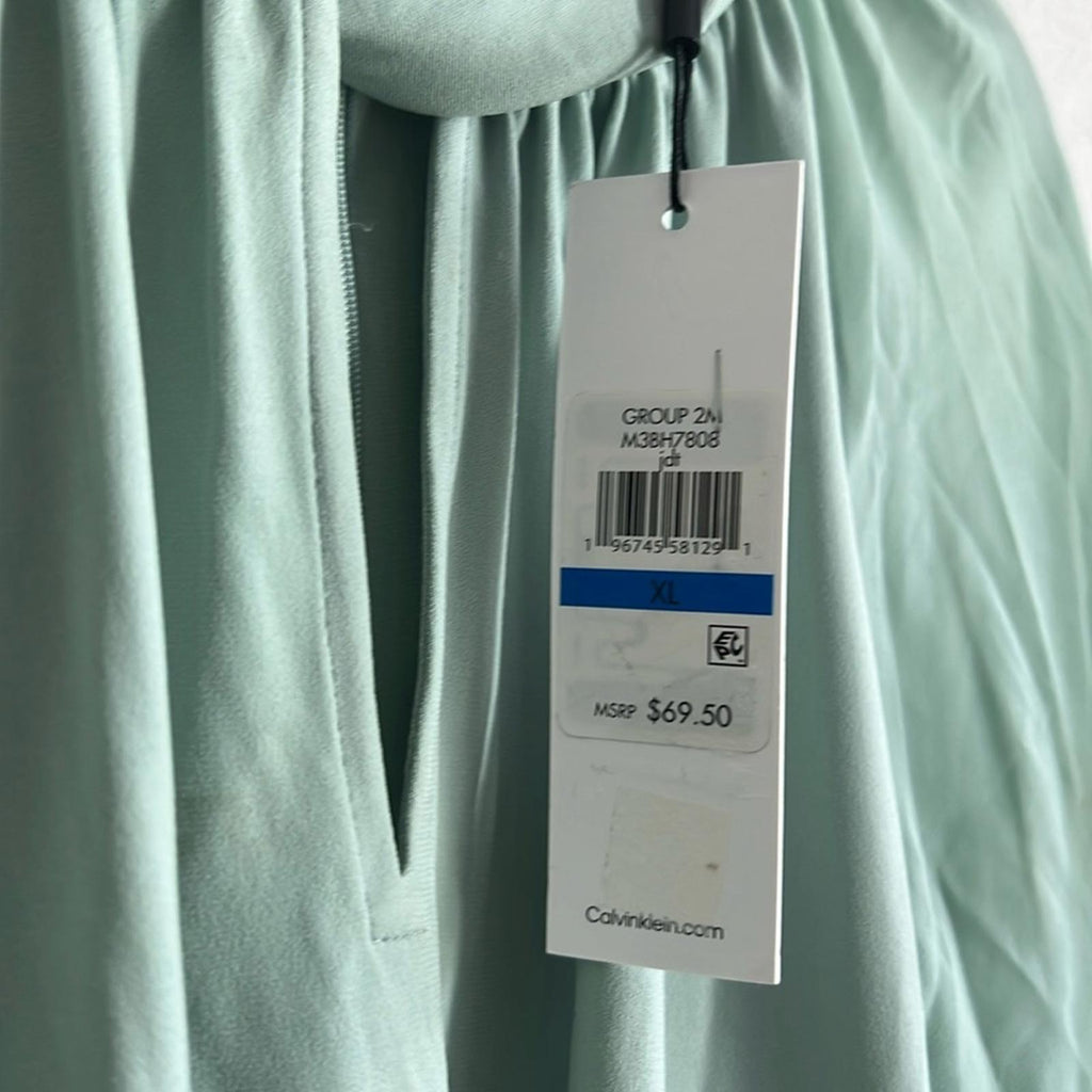 Calvin Klein Twist Neck Chiffon Sleeve Blouse in Mint Green, NWT, Size XL