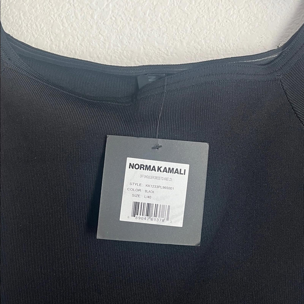 Norma Kamali Black Off-Shoulder Bodycon Mini Dress, Size L/40, NEW