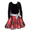 Bonnie Jean Long Sleeve Velvet Bodice w/Plaid Skirt Dress, Red Black 2/2T NEW