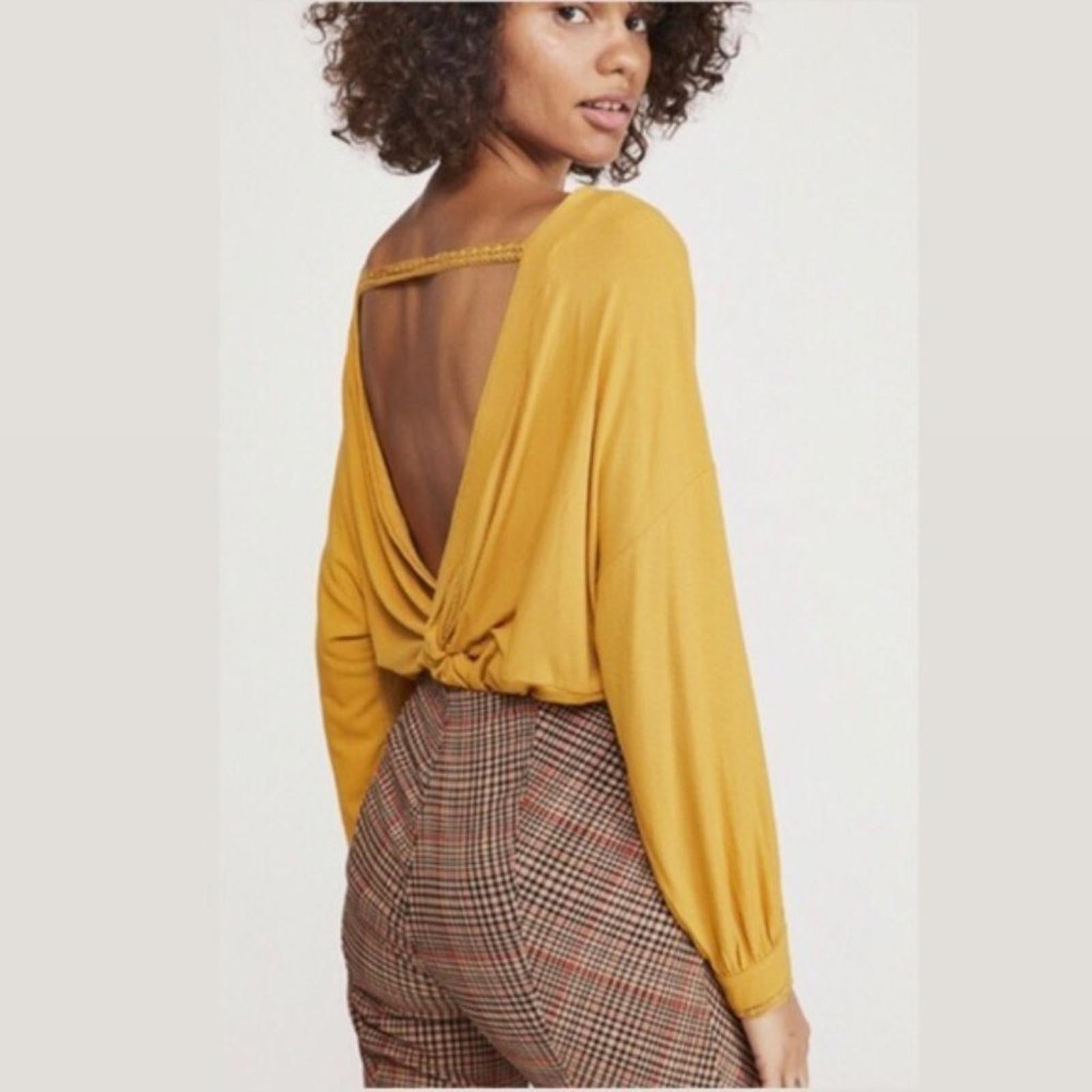 Free People Shimmy Shake Open Twist Back Top/ Sweater in Gold, Size S New w/Tag