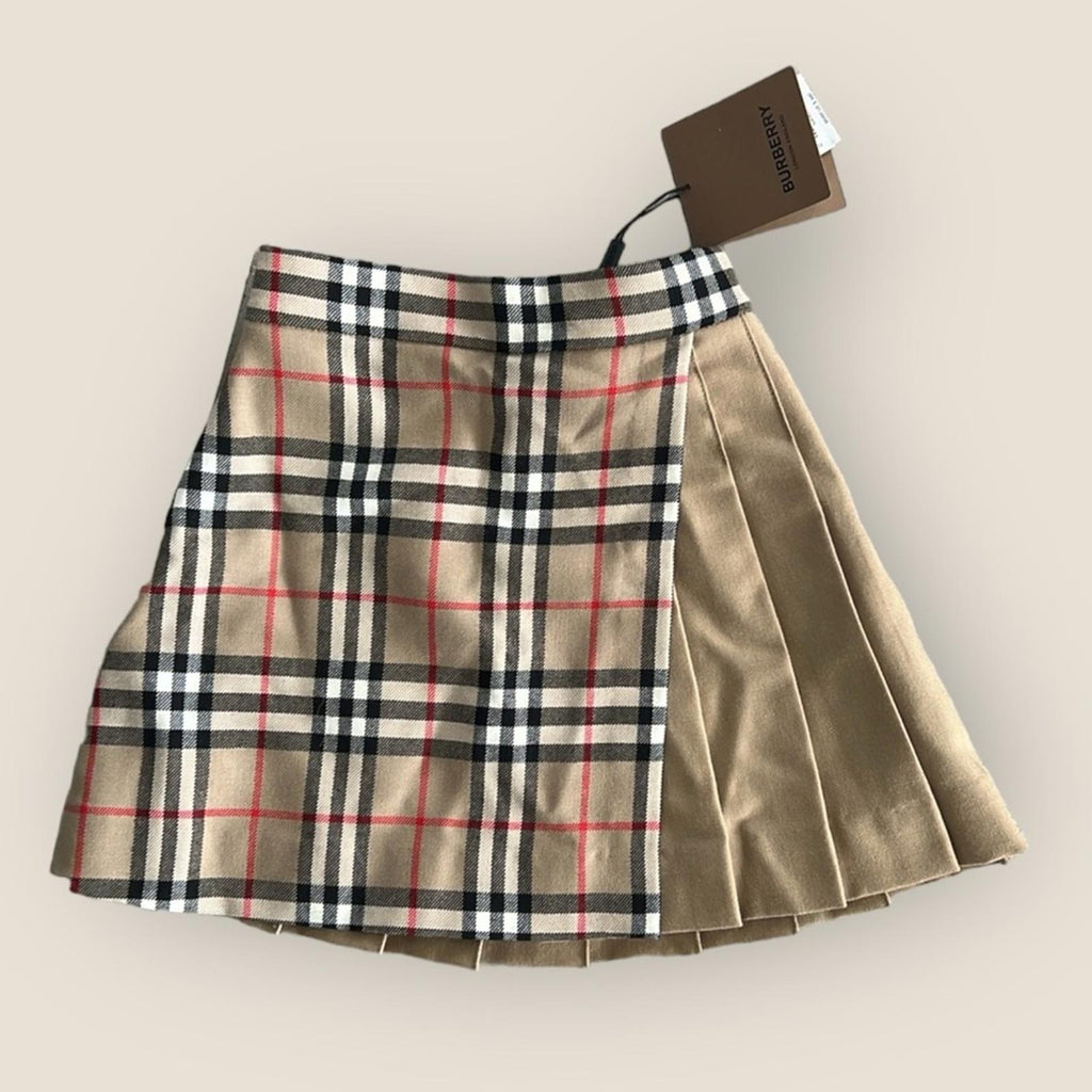 Burberry Lana Vintage Check Combo Wool Pleated Skirt, Girl's Size 3Y New w/Tag