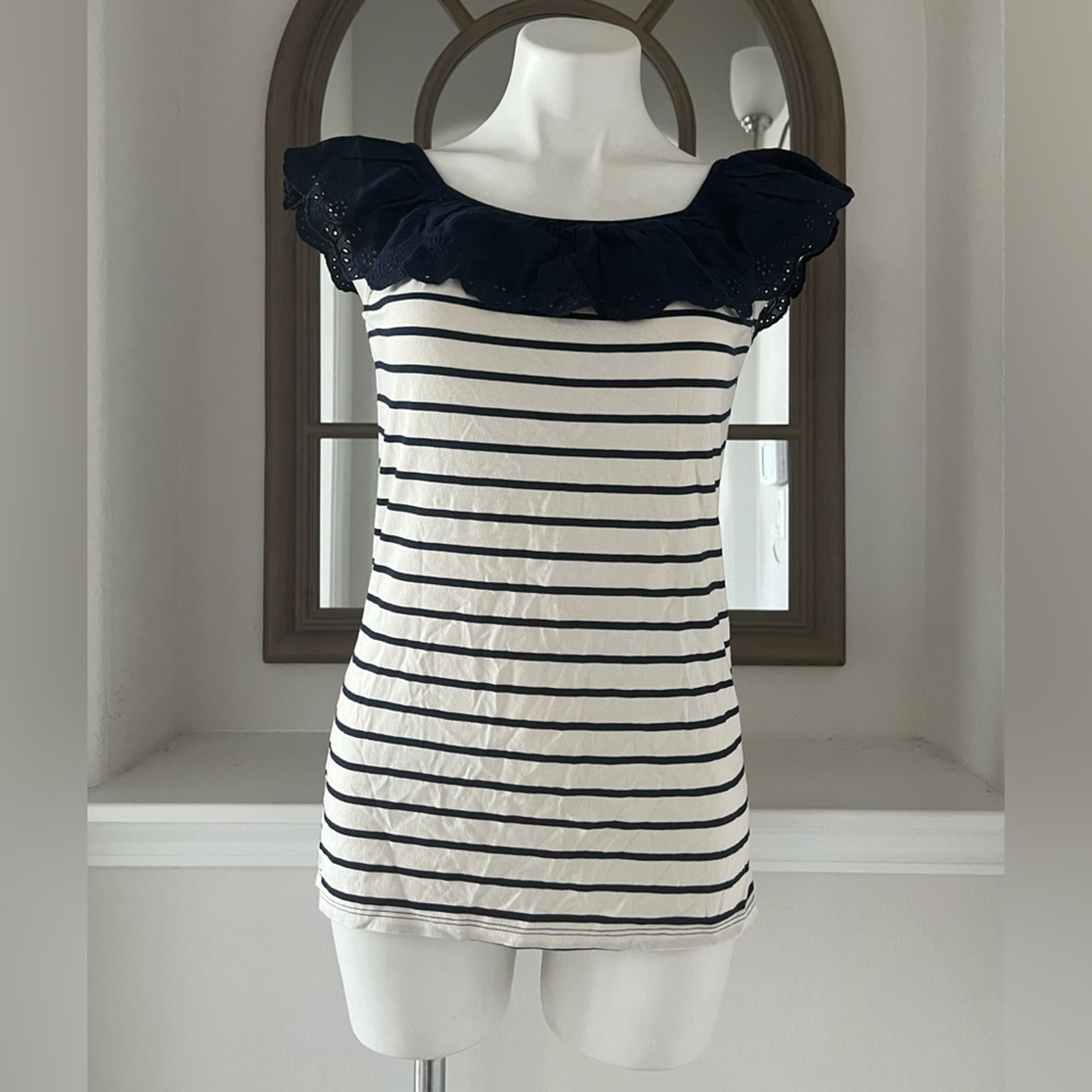 Lauren Ralph Lauren Striped Eyelet Ruffle Top, Cap Sleeve Round Neck Size XL NWT