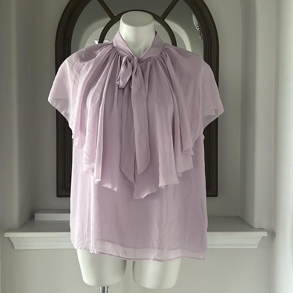 Lauren Ralph Lauren Tie-Neck Crinkle Georgette Cape Blouse Lt Purple Size XL NWT