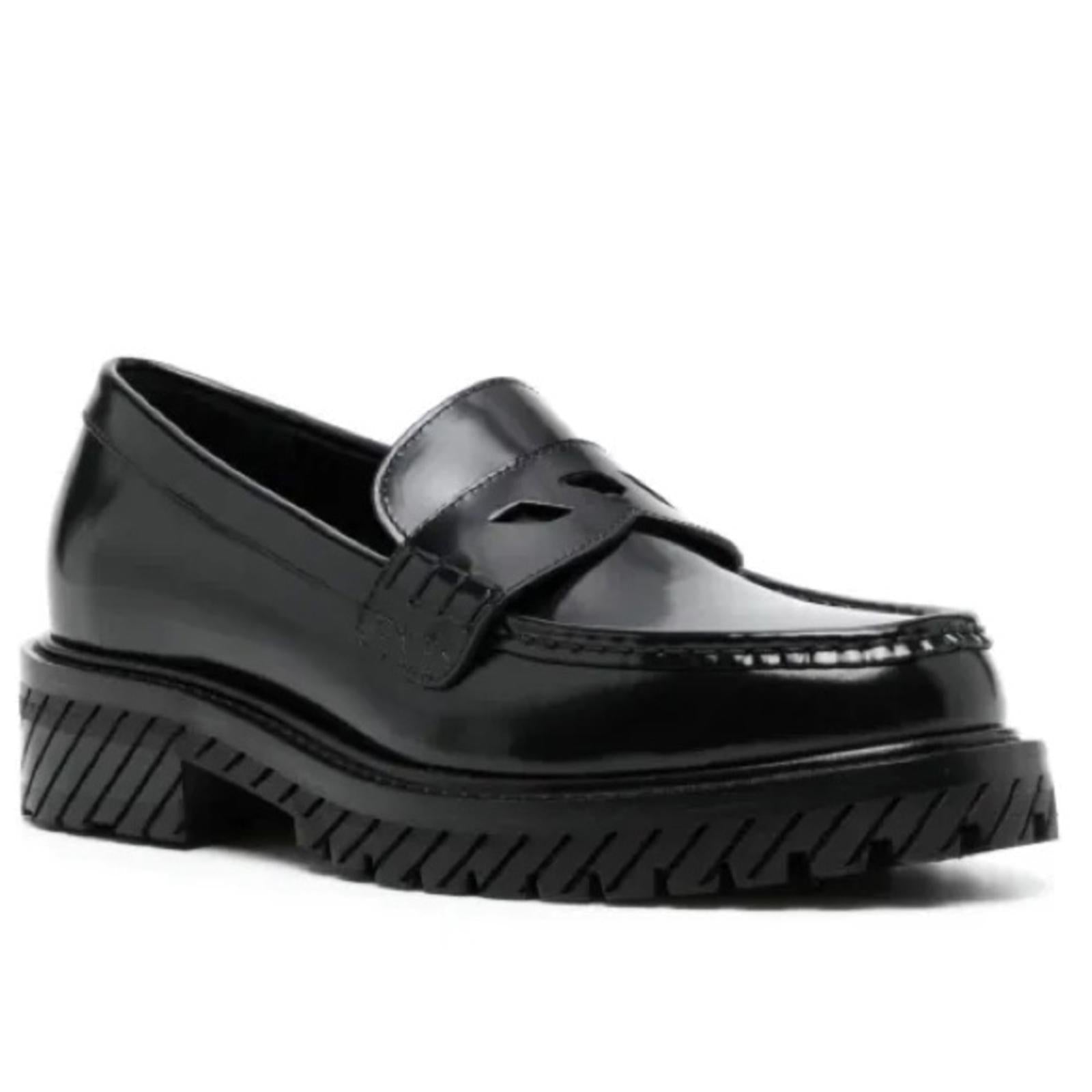 Off-White Diag-Stripe Black Leather Loafers, Size 41 NEW in Box +DustBag $1,055