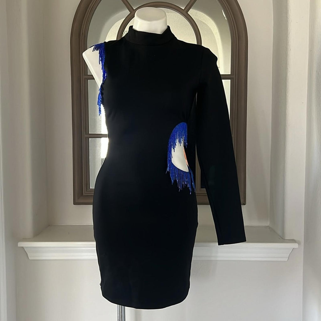 STAUD Kirsten Beaded Mini Dress in Black, Size S New w/Tag