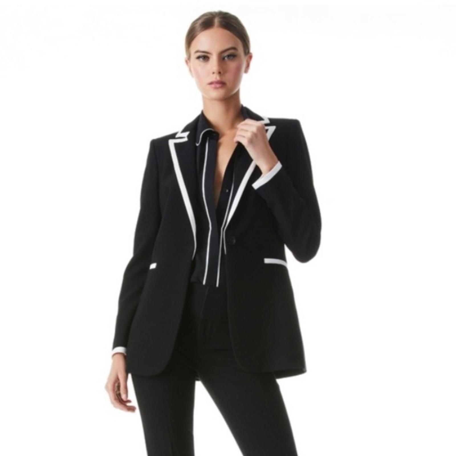 Alice + Olivia Breann Long Fitted Blazer with Piping, Black Size 4, New w/Tag
