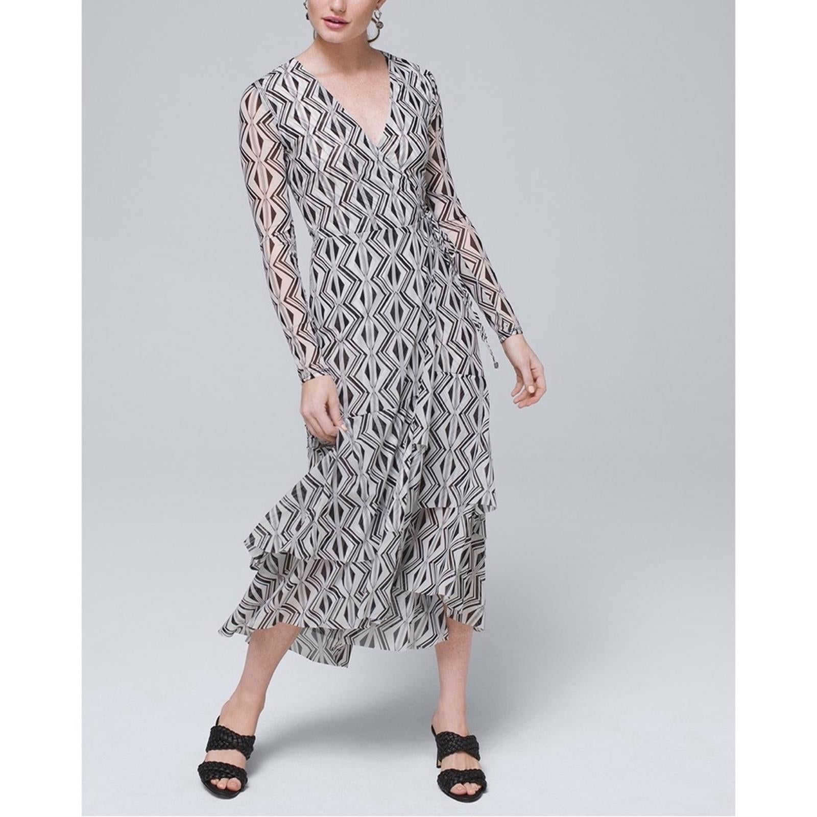 WHBM Tiered Mesh Wrap Dress, Black White Size 2, New w/o Tag Retail $160.00