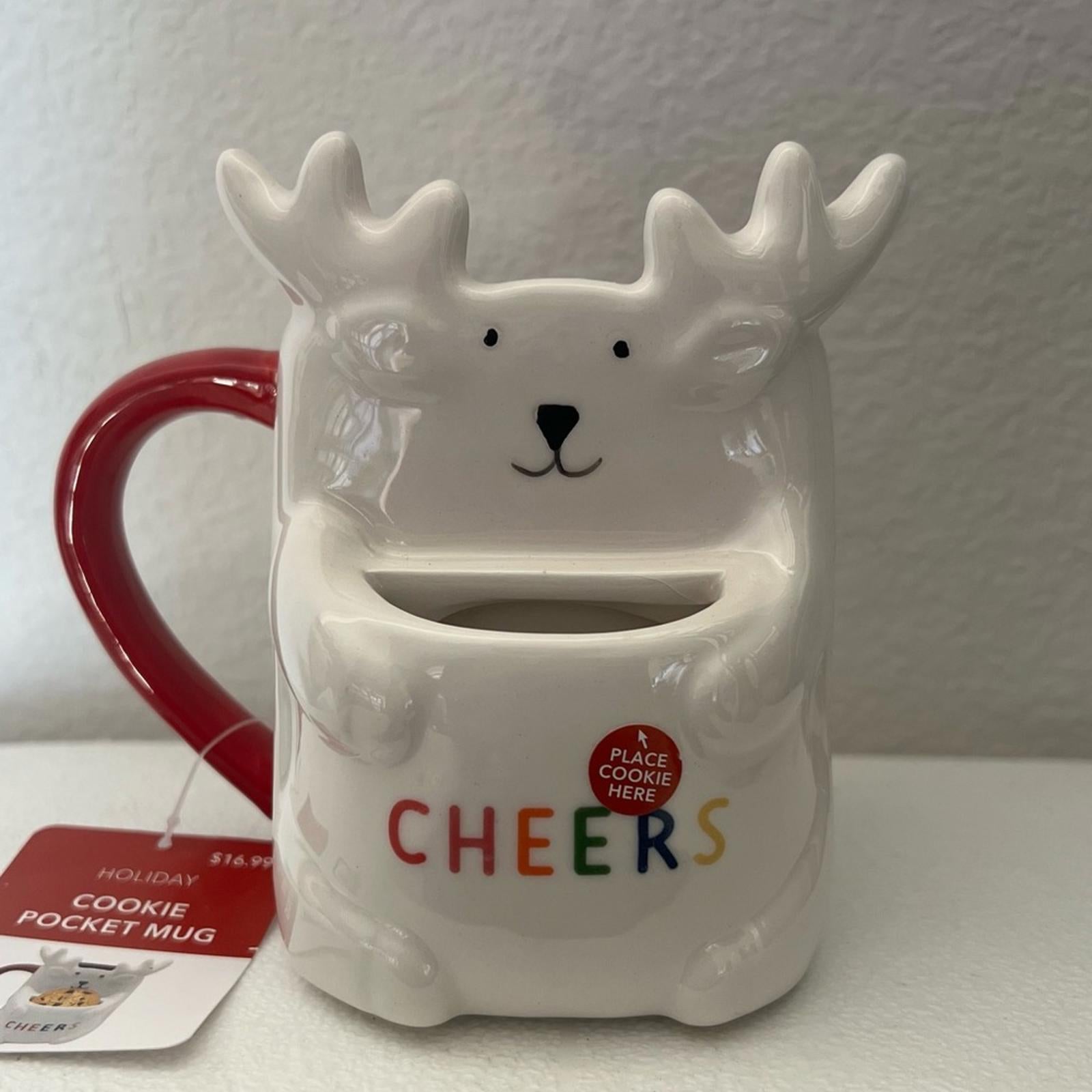 HOLIDAY Cookie Pocket “CHEERS” Mug , New with Tag