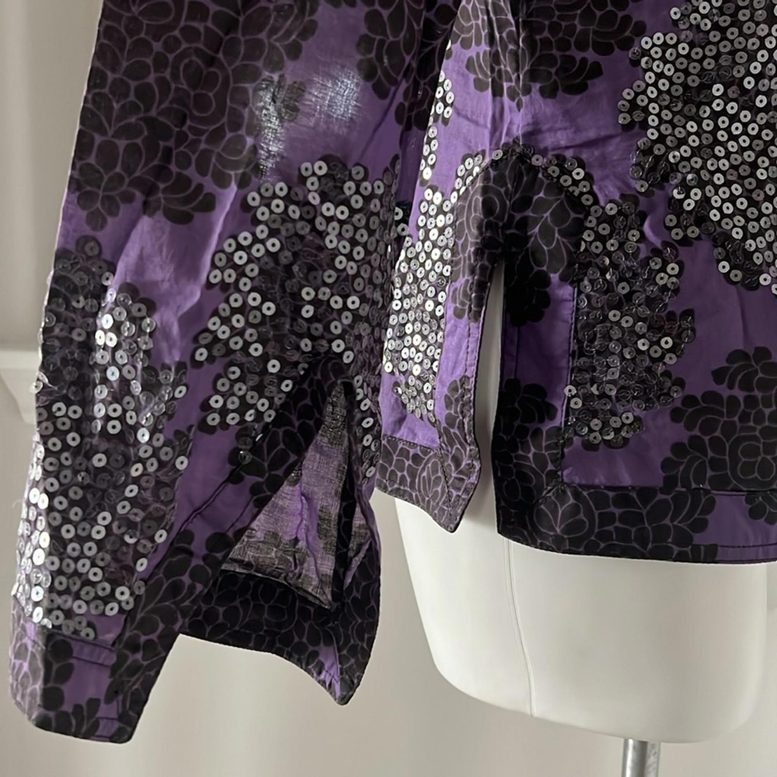 Tory Burch Black Flowers Blouse, Tunic in Purple Grey Size 8