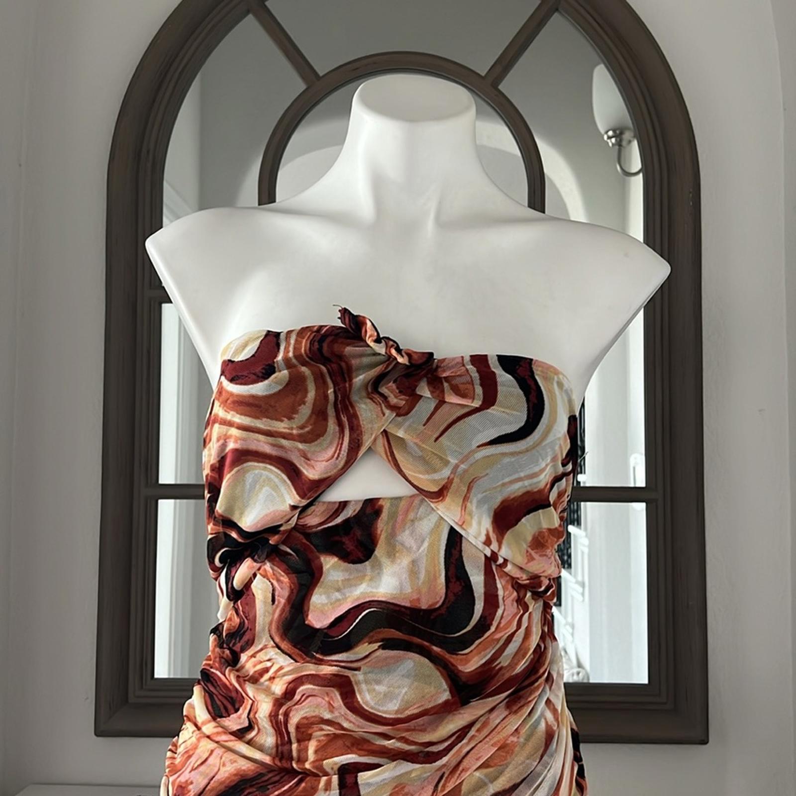 New EN SAISON Esther Ruched Cut-Out Midi Dress in Brown Size L NWOT Retail $136