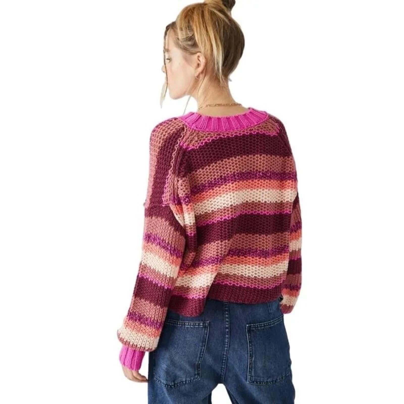Free People Revolve* Devon Sweater, Fuchsia Rose Combo,  Size L New w/Tag