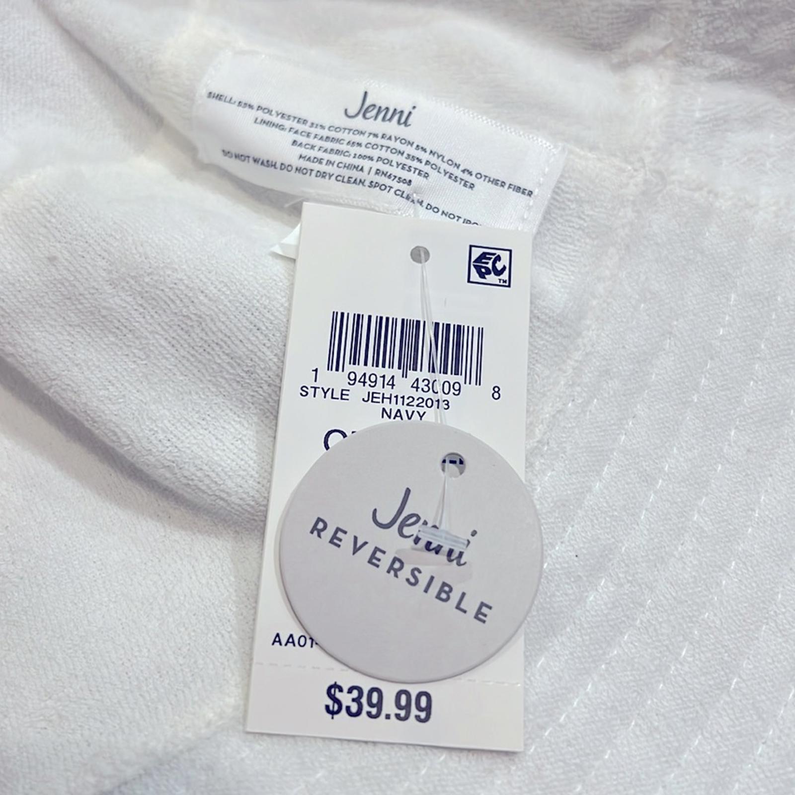 NEW Jenni Reversible Terry Cloth Hat Navy White Stripe One Size New w/Tag