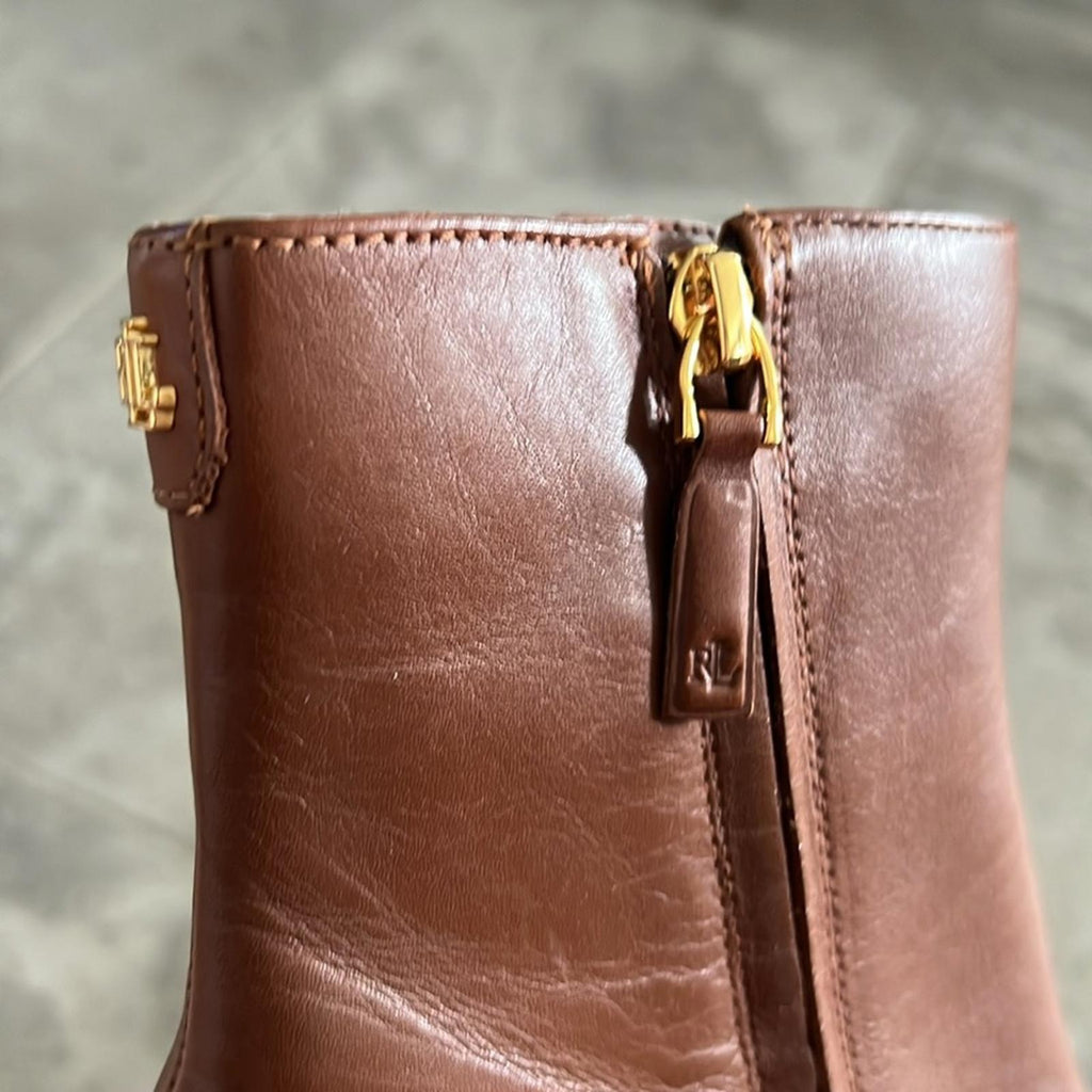 Lauren Ralph Lauren Willa Elegant Tan Leather Ankle Boots, Size 6/36.5 NEW $175