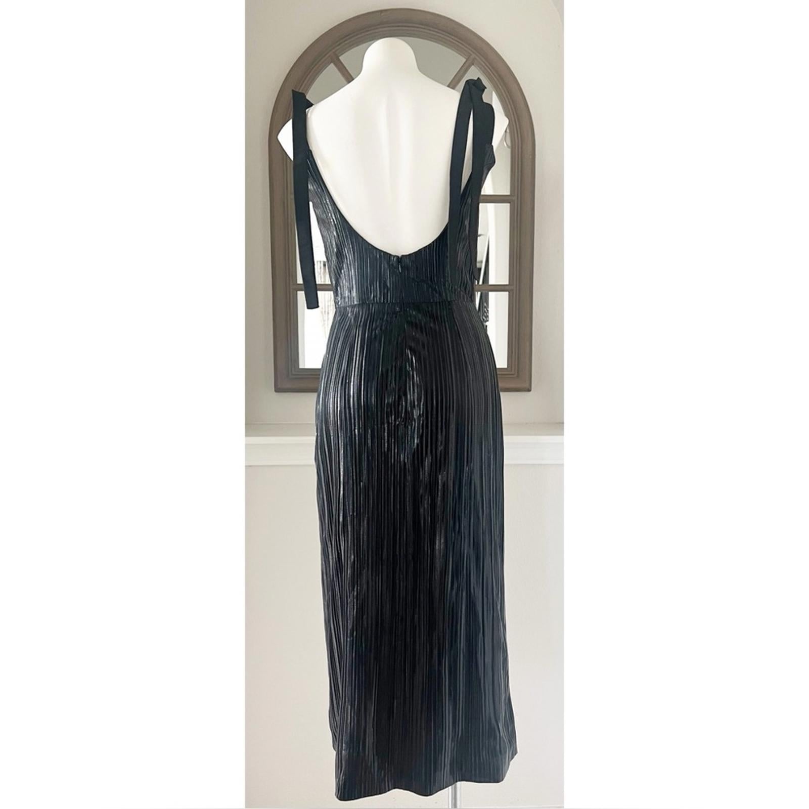 Markarian Imogen Pleated Midi Dress in Black Lame, NWT, Size 6, Retail $1695