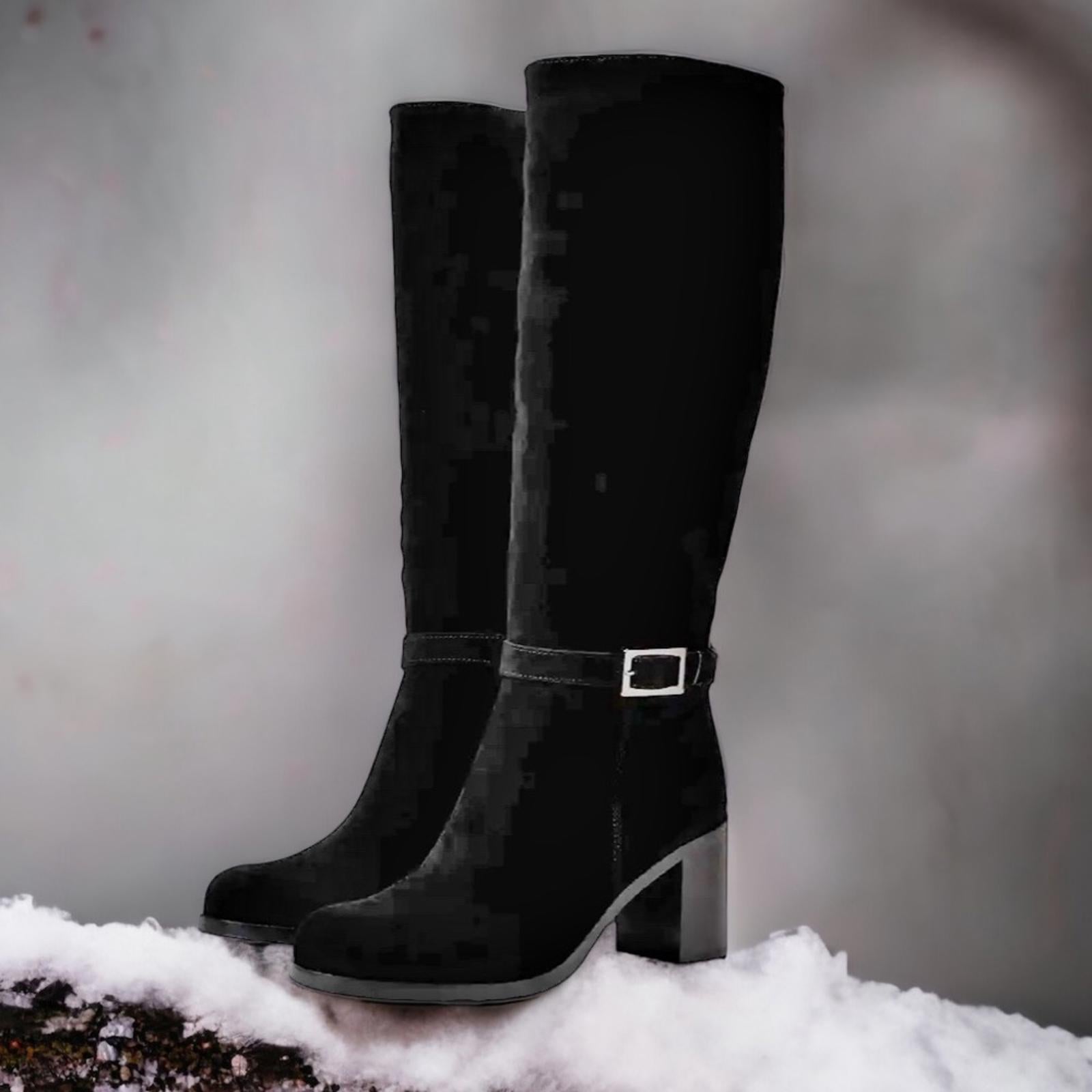 NWT La Canadienne Paul Buckled High Heel Boots, Black Size 7.5M New in Box