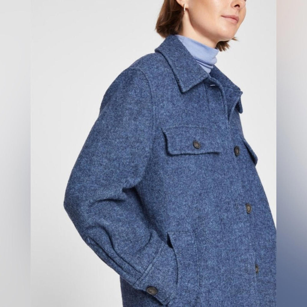 Club Monaco Cozy Shirt Jacket in Heather Blue, Size XL New w/Tag Retail $249