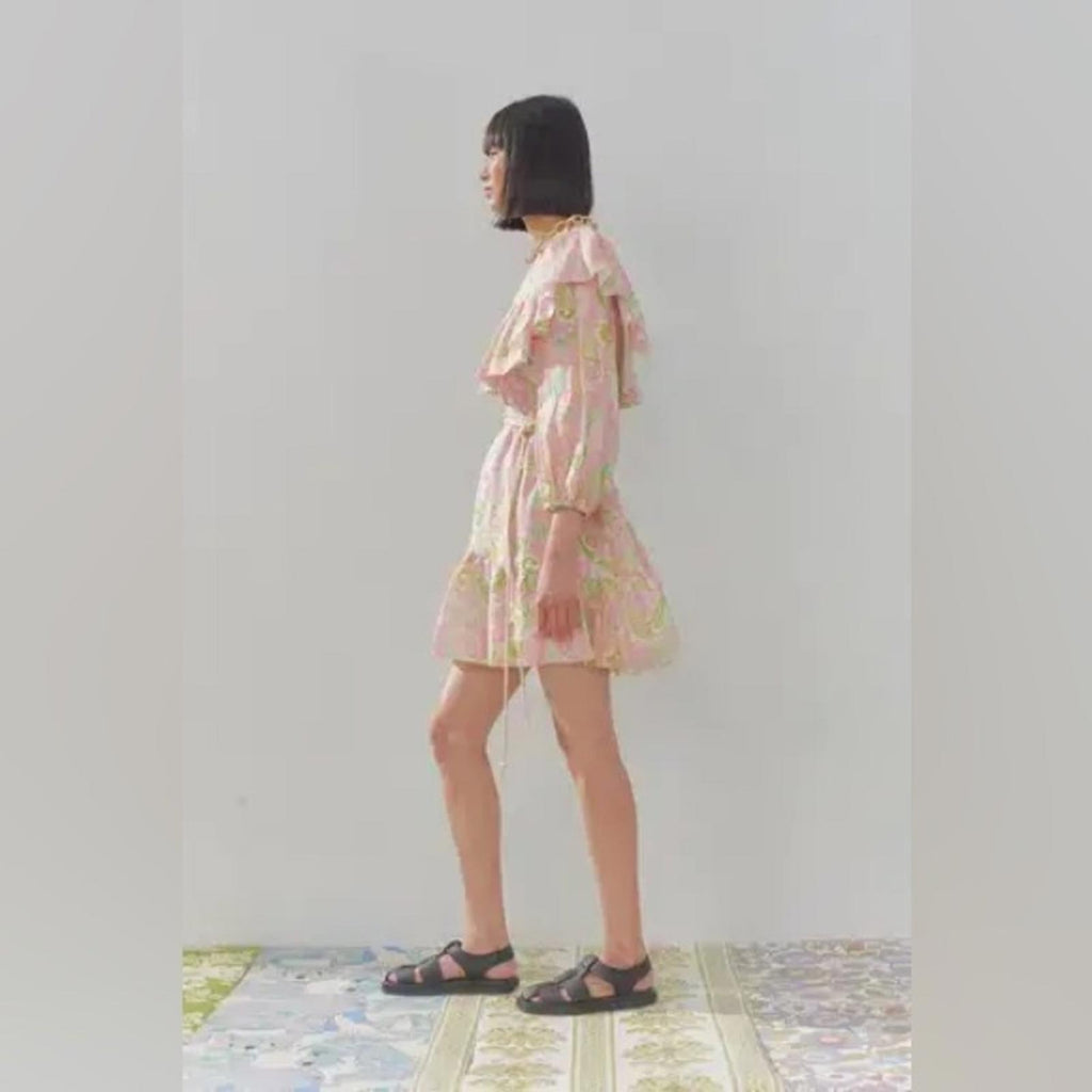 ALÉMAIS Marta Linen Ruffle Mini Dress, Size AUS 4 New w/Tag