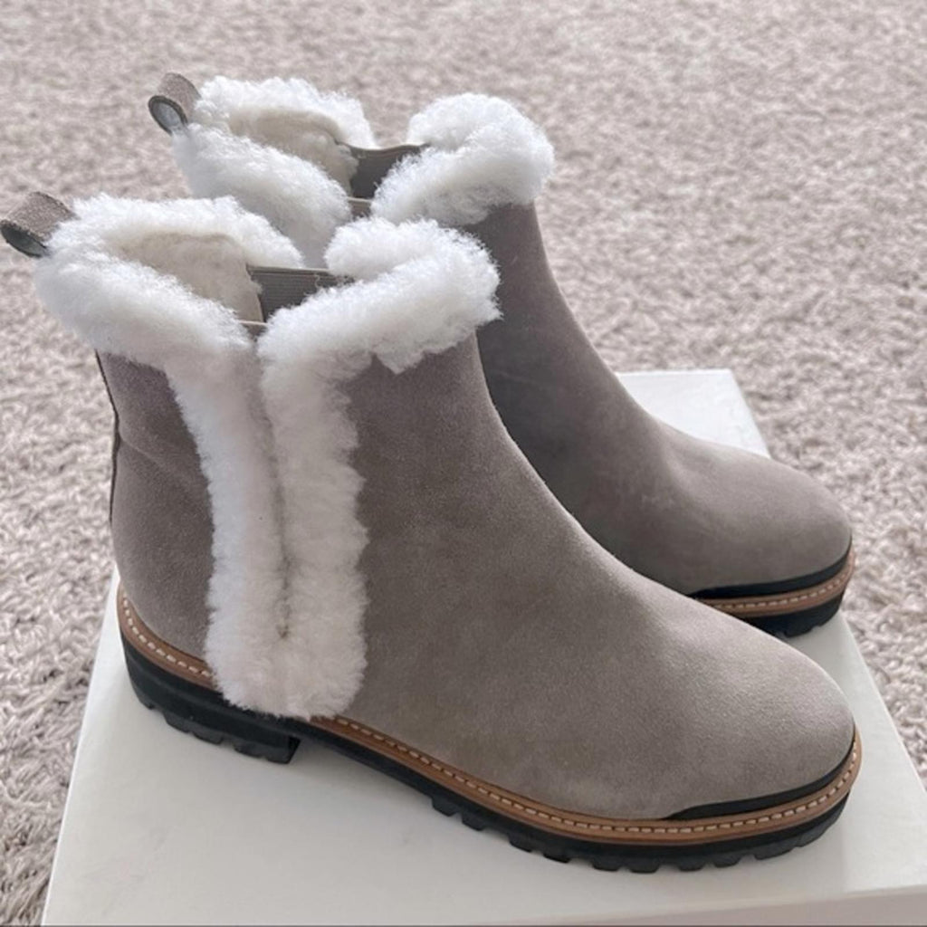 Marc Fisher Real Fur Chelsea Boots in Cloud Suede, Size 11 M, New in Box $259