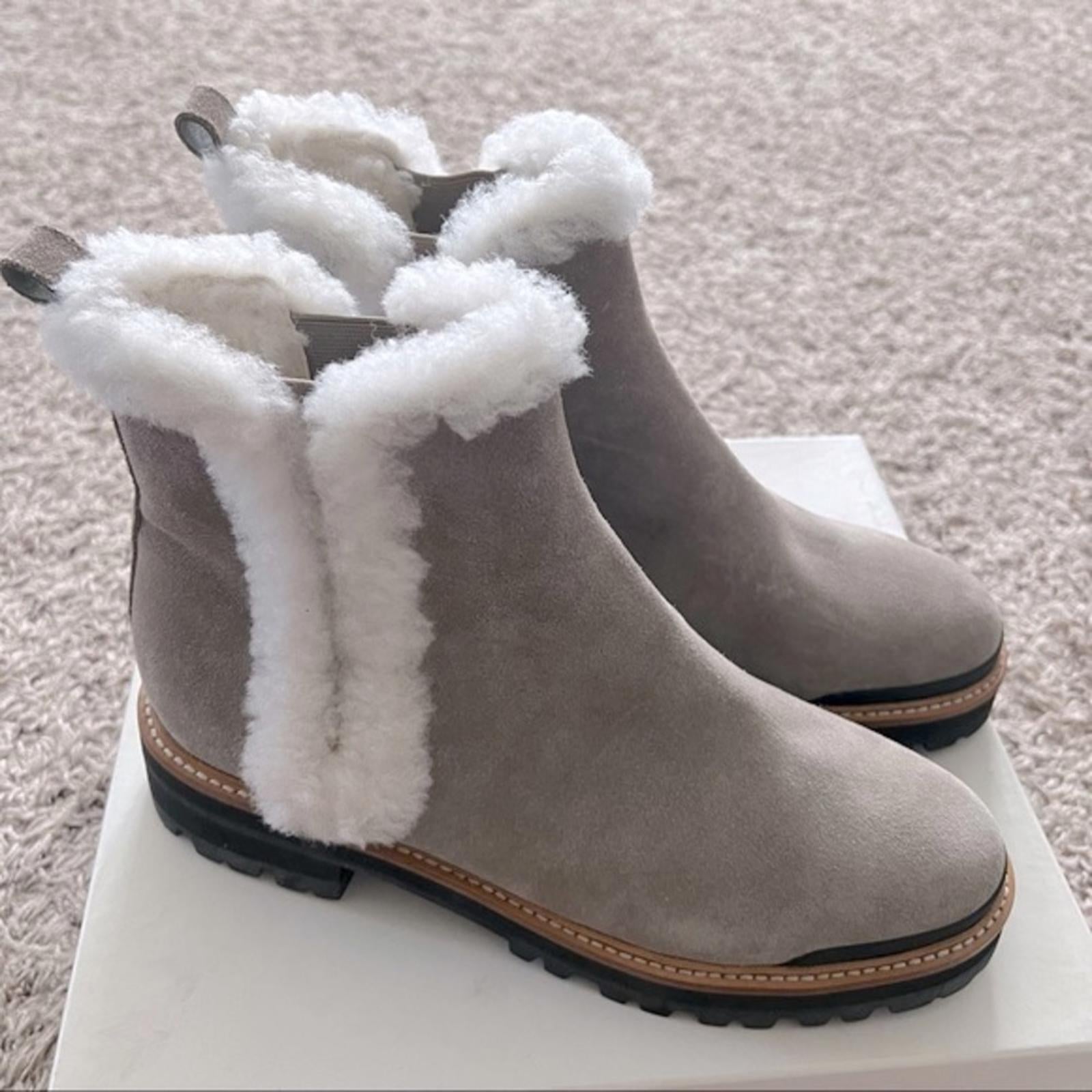 Marc Fisher Real Fur Chelsea Boots in Cloud Suede, Size 11 M, New in Box $259
