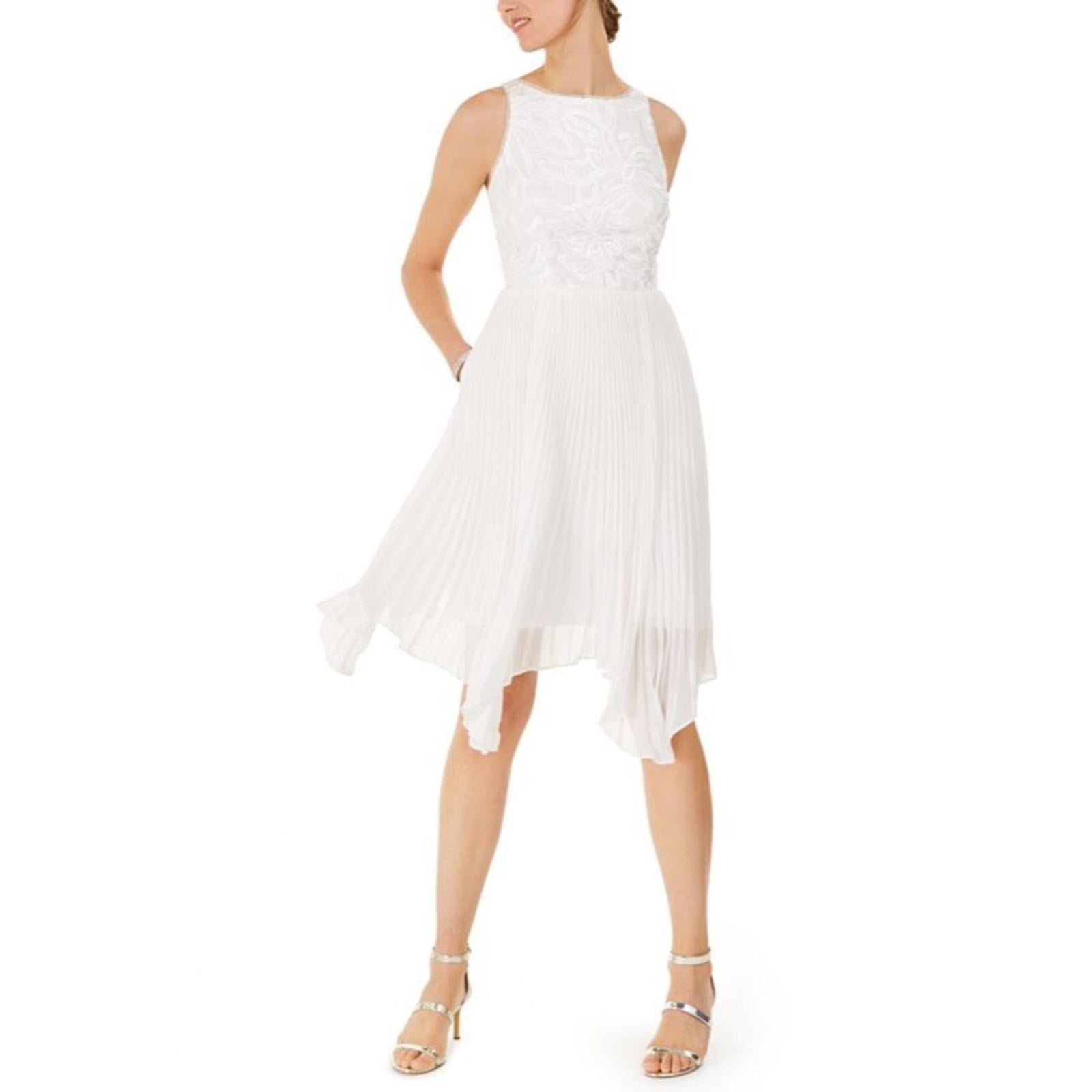 Adrianna Papell Pleated Short Cocktail Midi Dress in Ivory, Size 10 New w/Tag