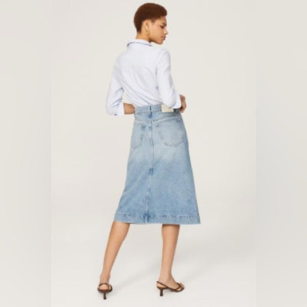 DL1961 Alma Slit Hem Midi A-Line Skirt, Blue Denim Size 27 New w/Tag Retail $229