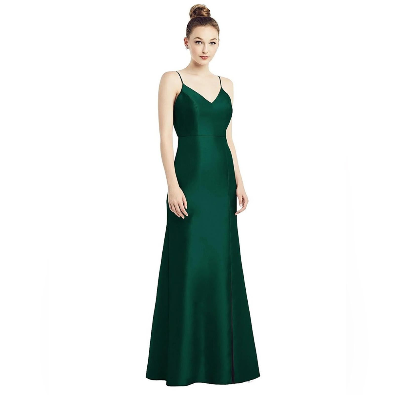 Alfred Sung Open-Back Bow Tie Satin Trumpet Gown Hunter #D780, Size 0 New w/Tag