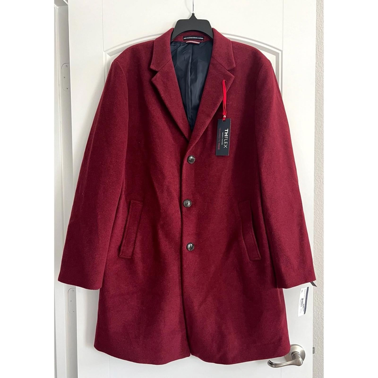 Tommy Hilfiger Addison Wool-Blend Trim Fit Overcoat in Red, Size 44 Reg NWT