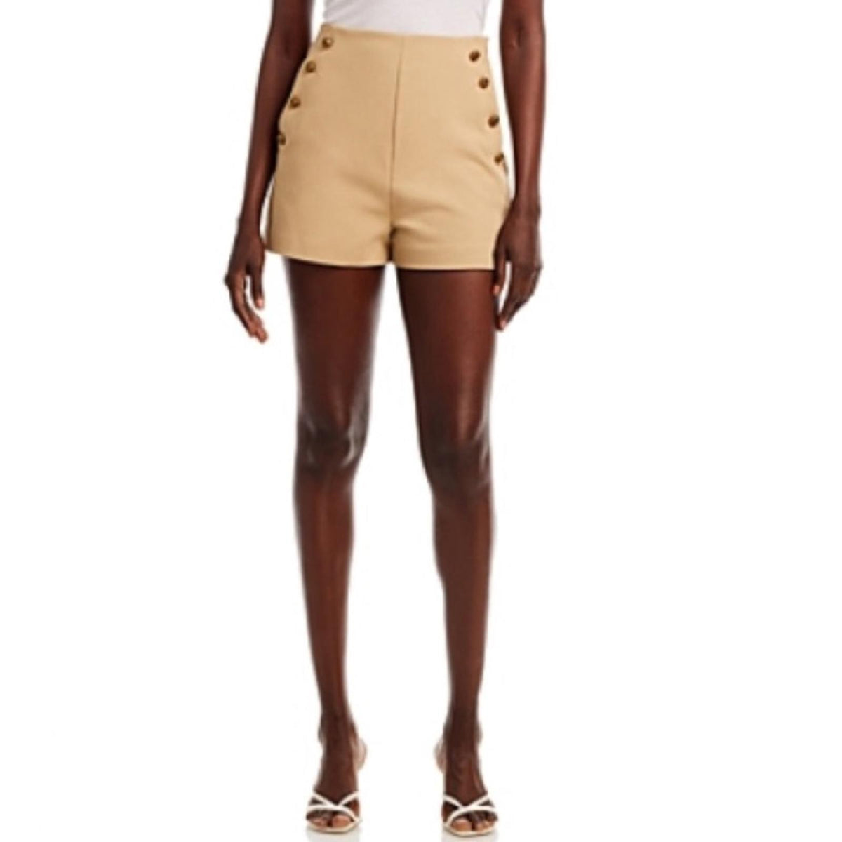 AQUA Twill Knot Button High Waist Shorts in Khaki, Size XL New w/Tag