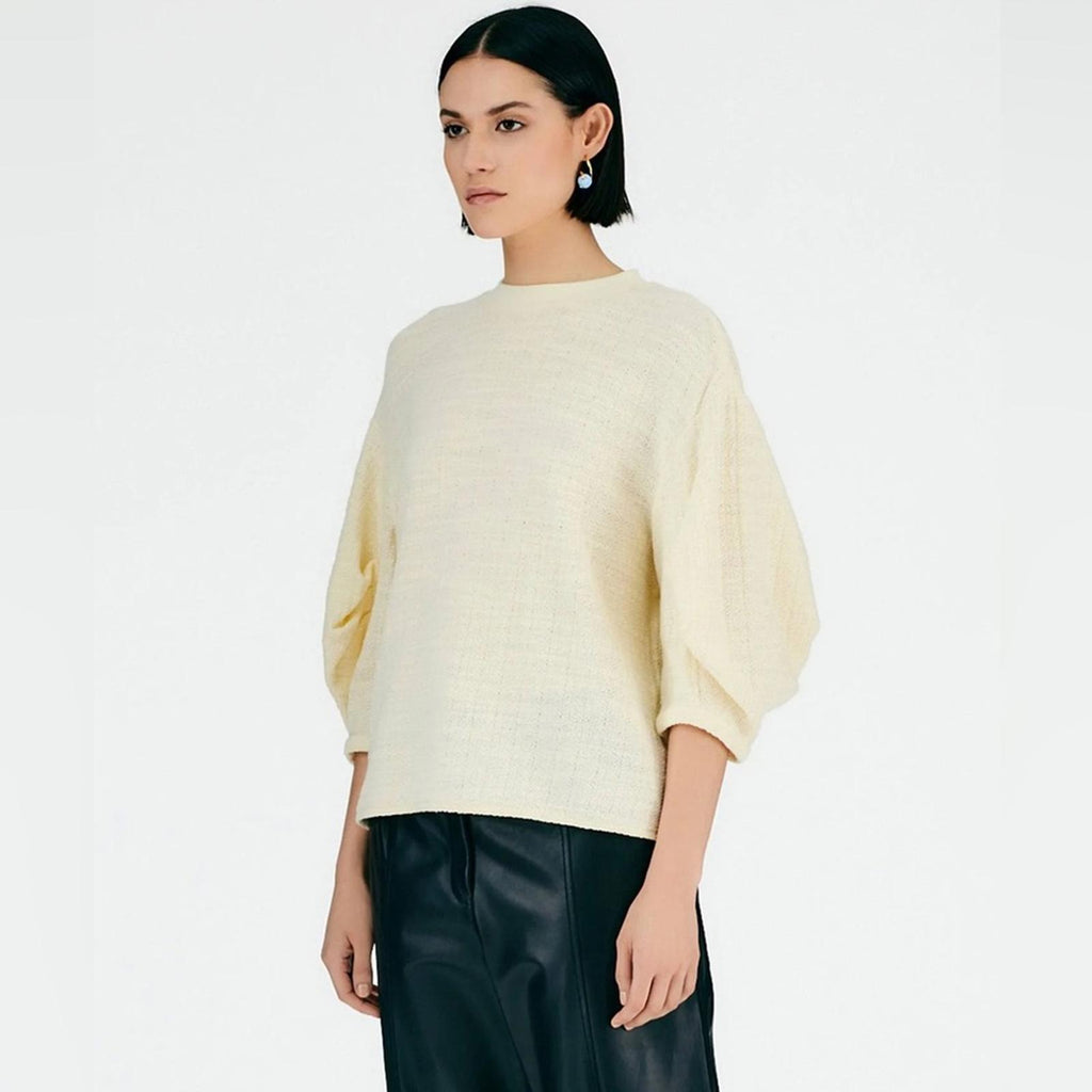 TIBI Handspun Knit Pleat Sleeve Top in Cream, Size 10 New w/Tag $395 - SOLD OUT!
